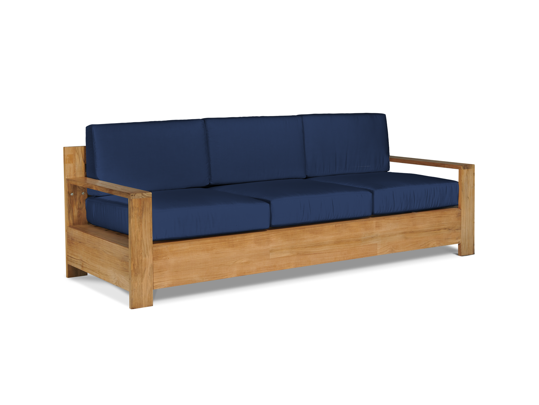 Qube 3-Person Teak Navy Outdoor Sofa with Sunbrella® Cushion - Ornate Home