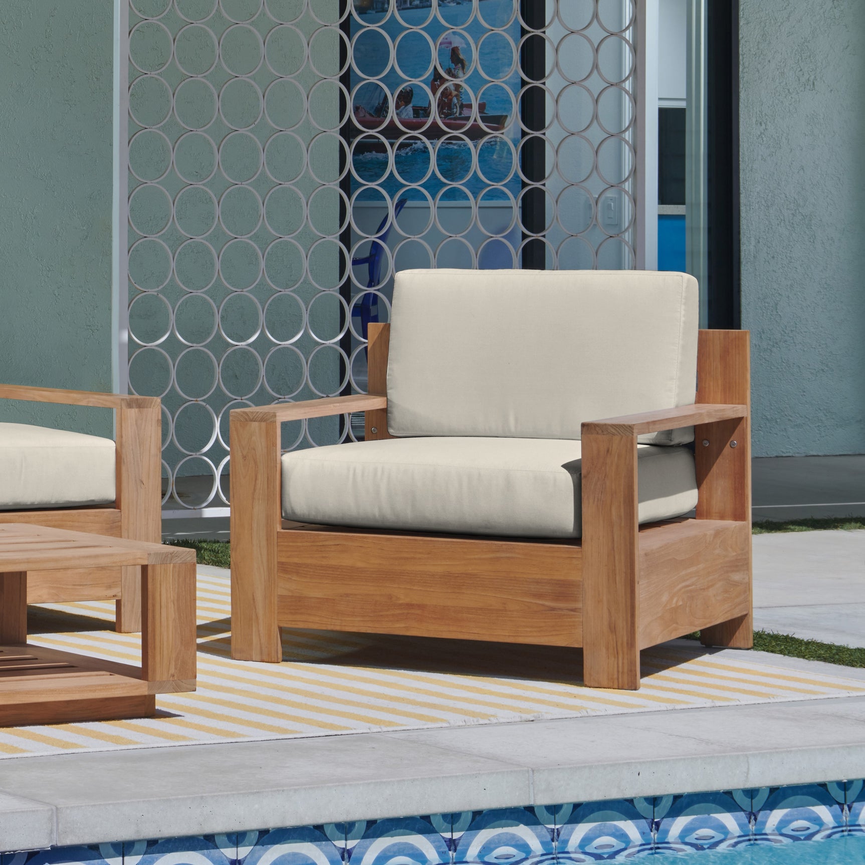 Qube Teak Canvas Outdoor Club Chair with Sunbrella® Cushion - Ornate Home