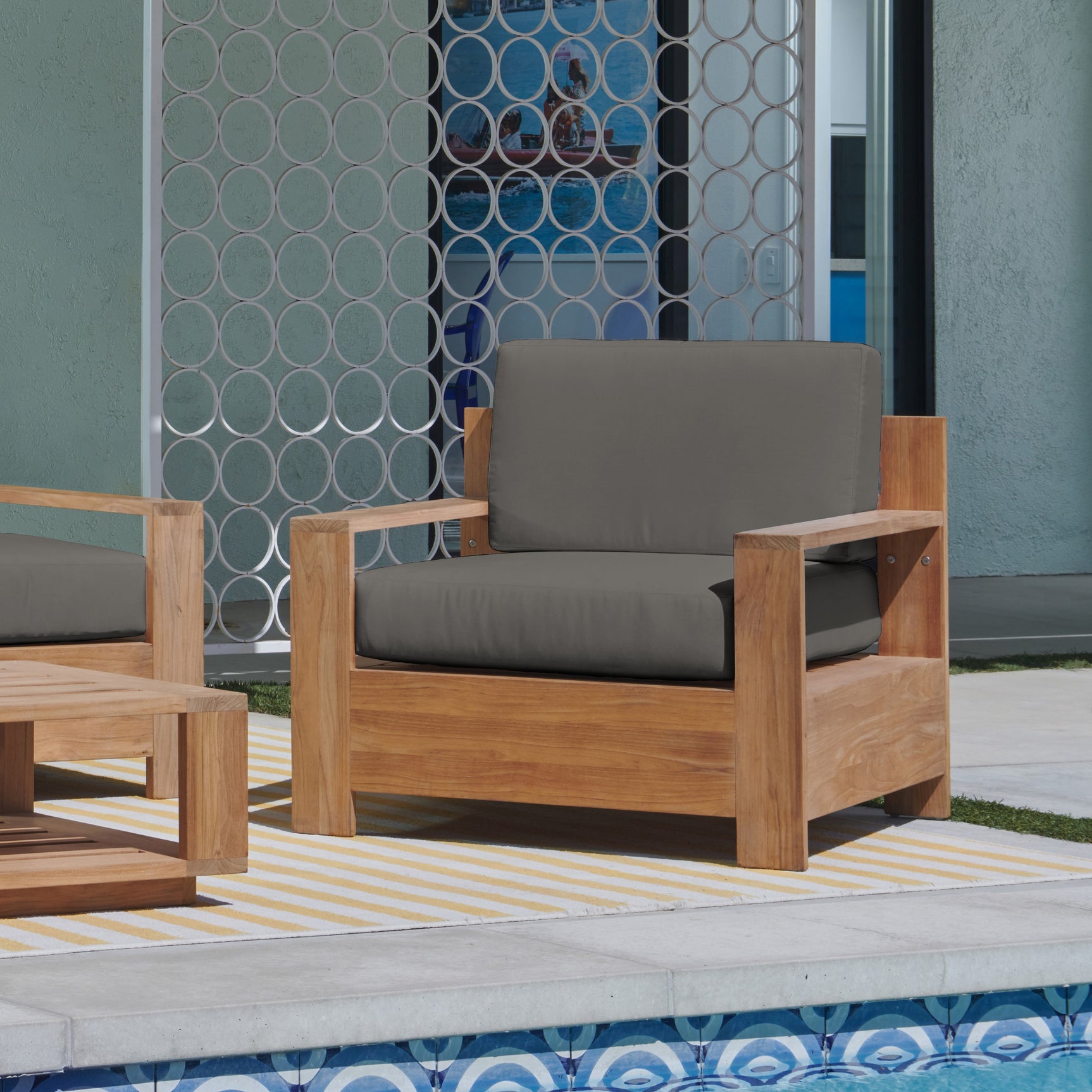 Qube Teak Charcoal Outdoor Club Chair with Sunbrella® Cushion - Ornate Home
