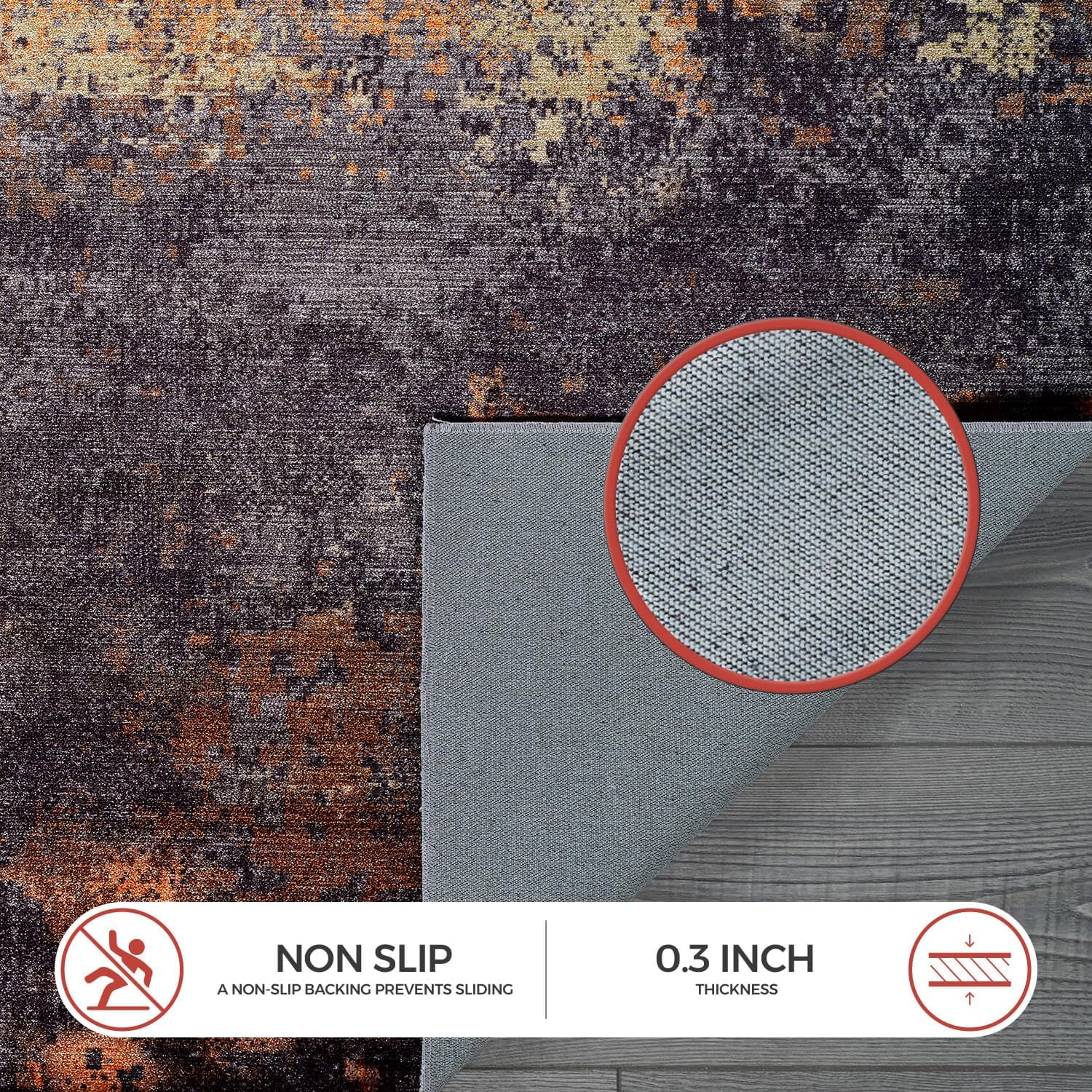 Queen Black Modern Abstract Easy Silk Rubber Backing Soft Area Rug 5x7 - Ornate Home