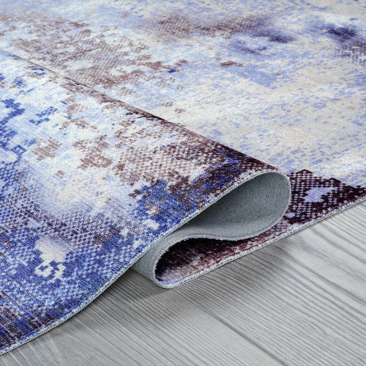 Queen Navy Modern Abstract Easy Silk Rubber Backing Soft Area Rug - Ornate Home