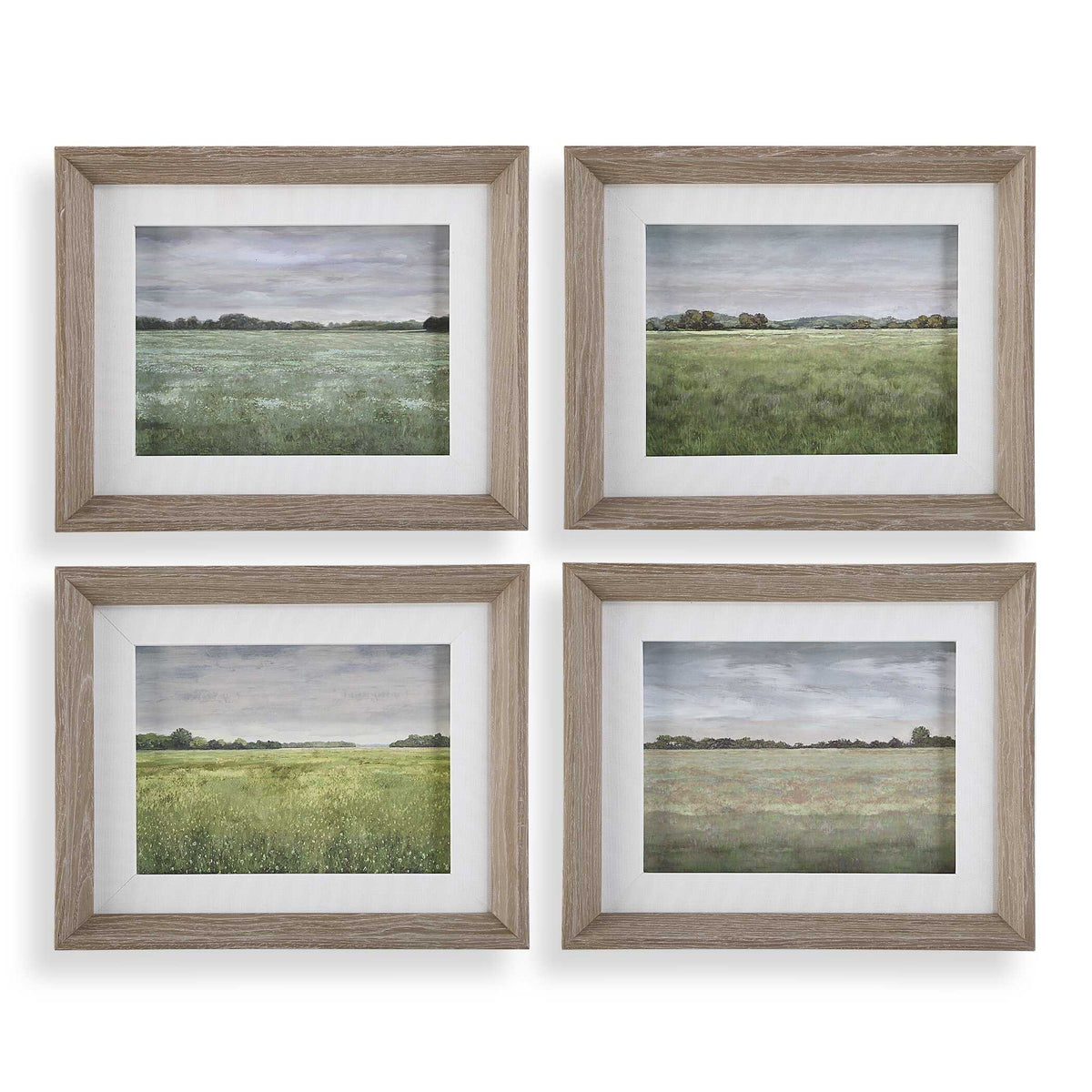 Quiet Meadows Green/Woodtone Framed Prints (Set of 4) - Ornate Home