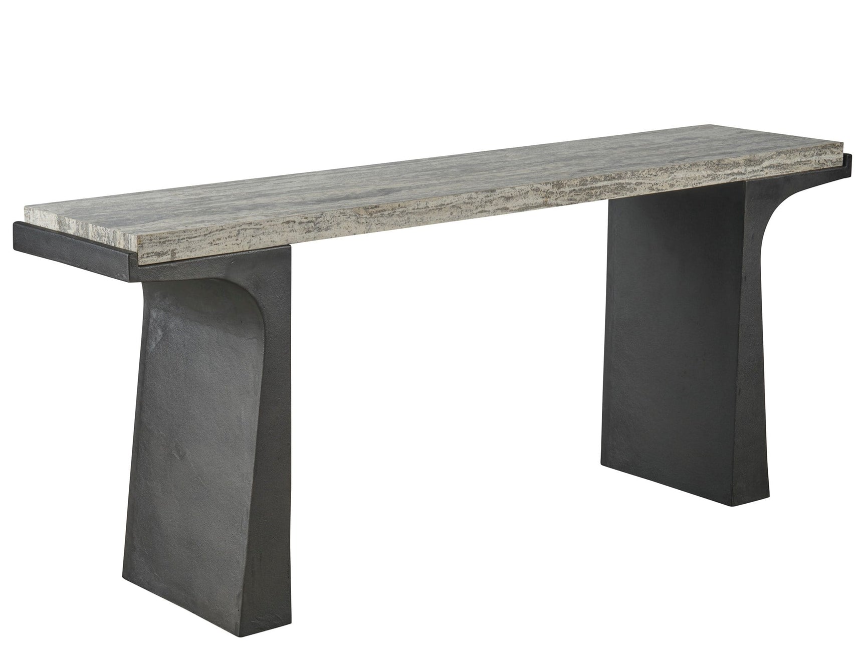 Quill White Travertine/Dark Bronze Console Table - Ornate Home