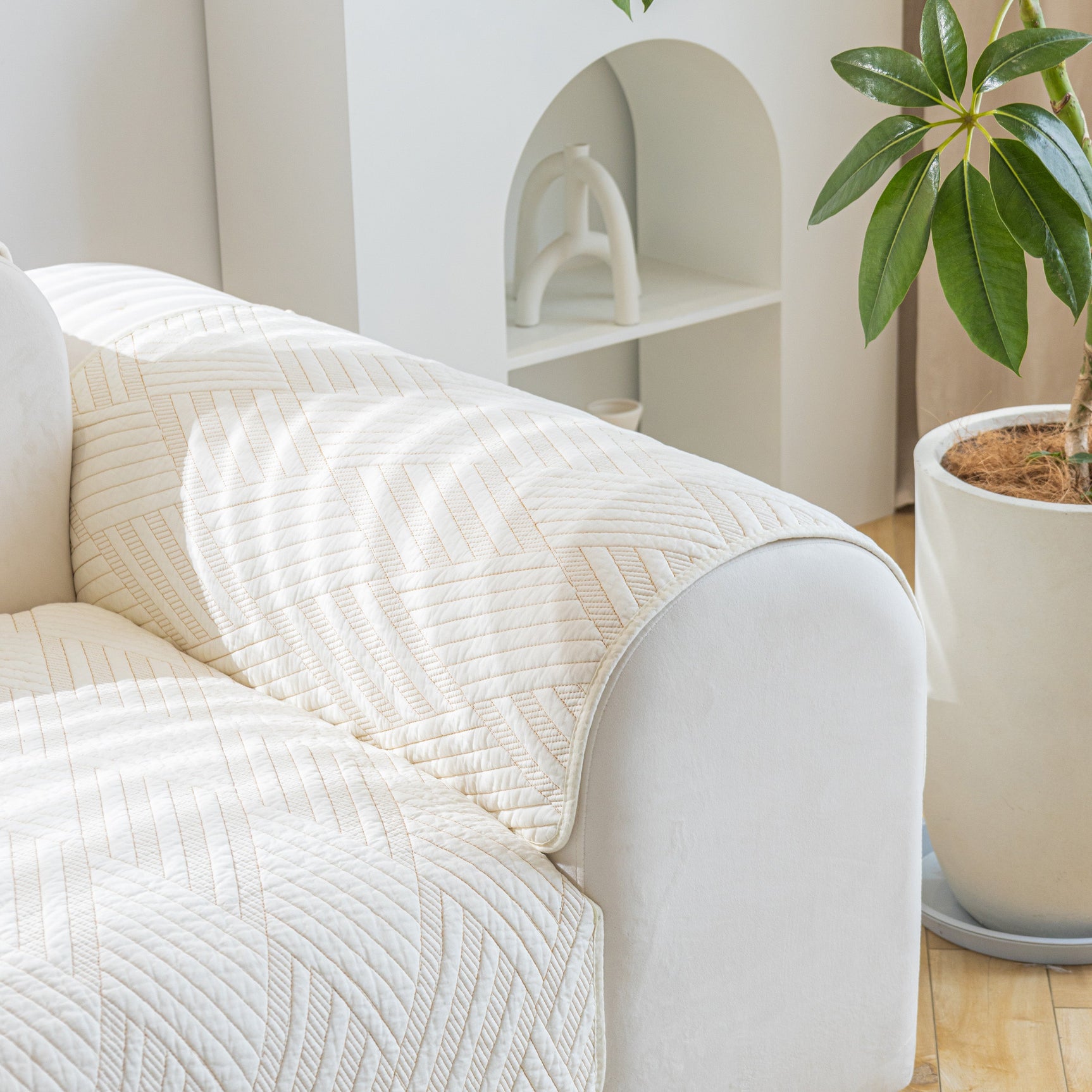Quilted Geometric Cotton Sofa Cover, Non-Slip & Thick Padded Furniture Covers - Ornate Home