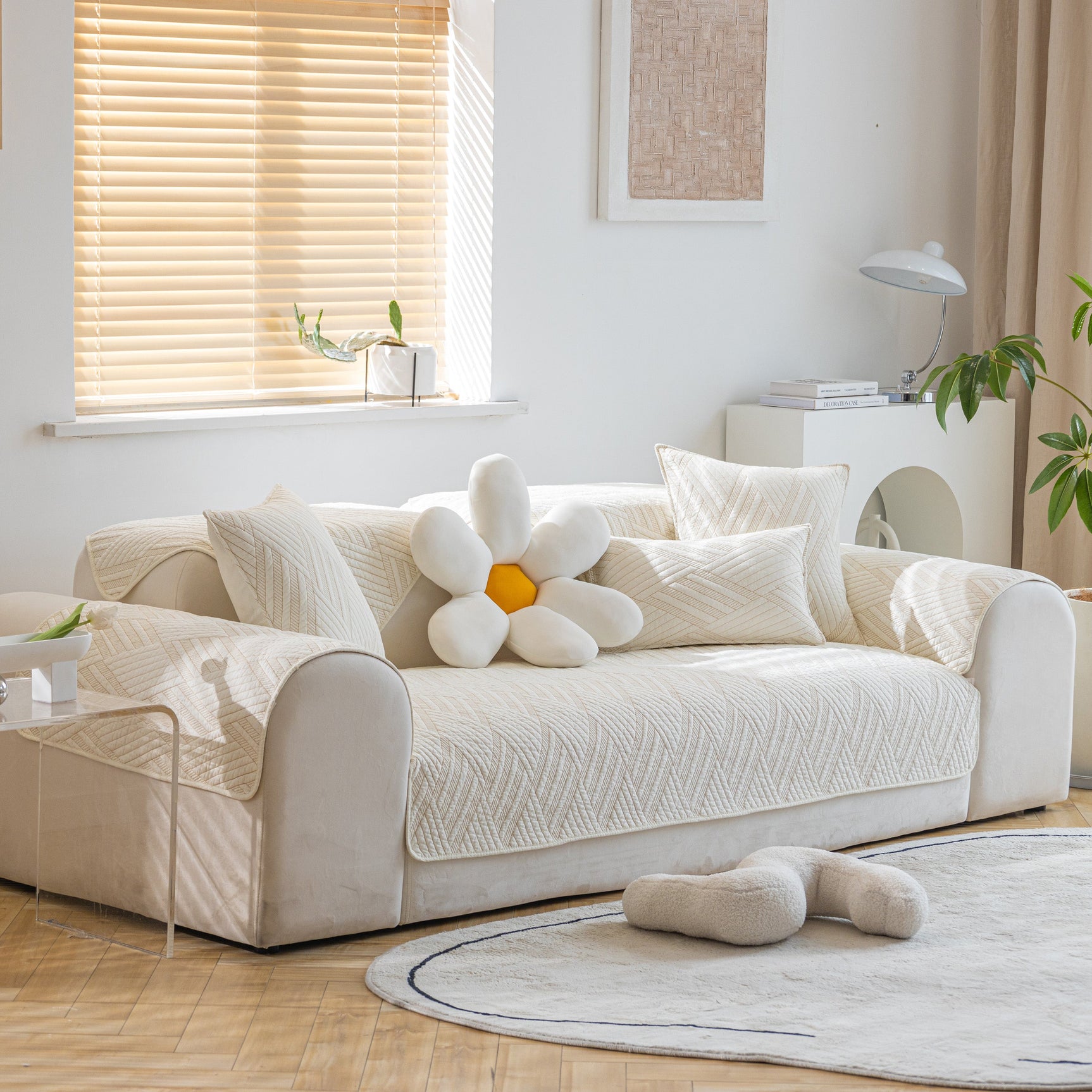 Quilted Geometric Cotton Sofa Cover, Non-Slip & Thick Padded Furniture Covers - Ornate Home