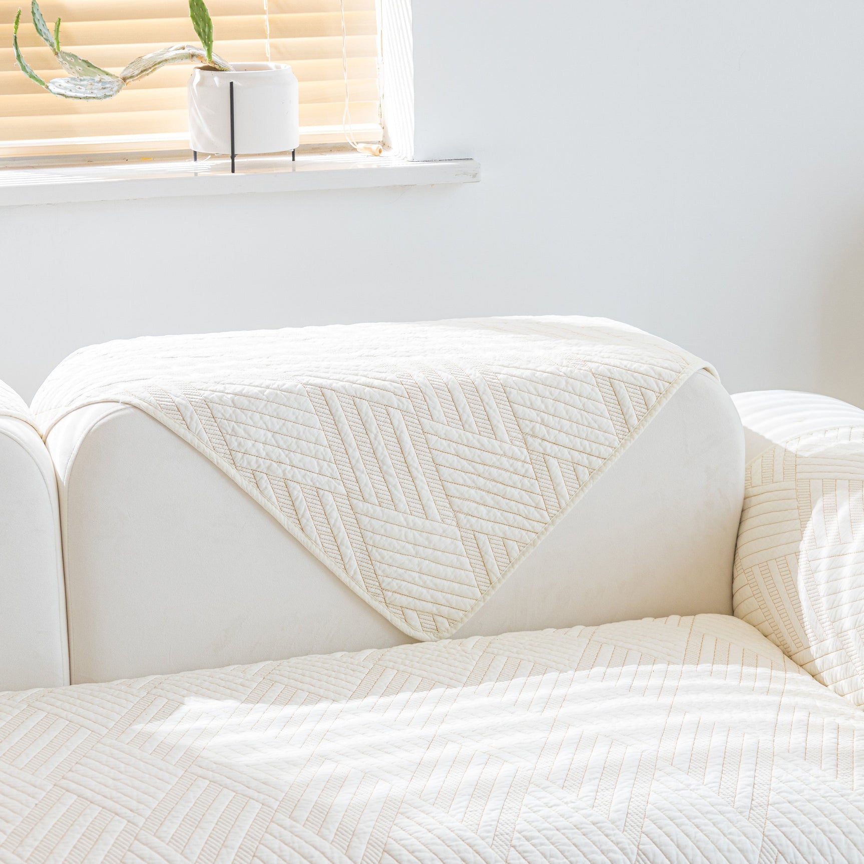 Quilted Geometric Cotton Sofa Cover, Non-Slip & Thick Padded Furniture Covers - Ornate Home
