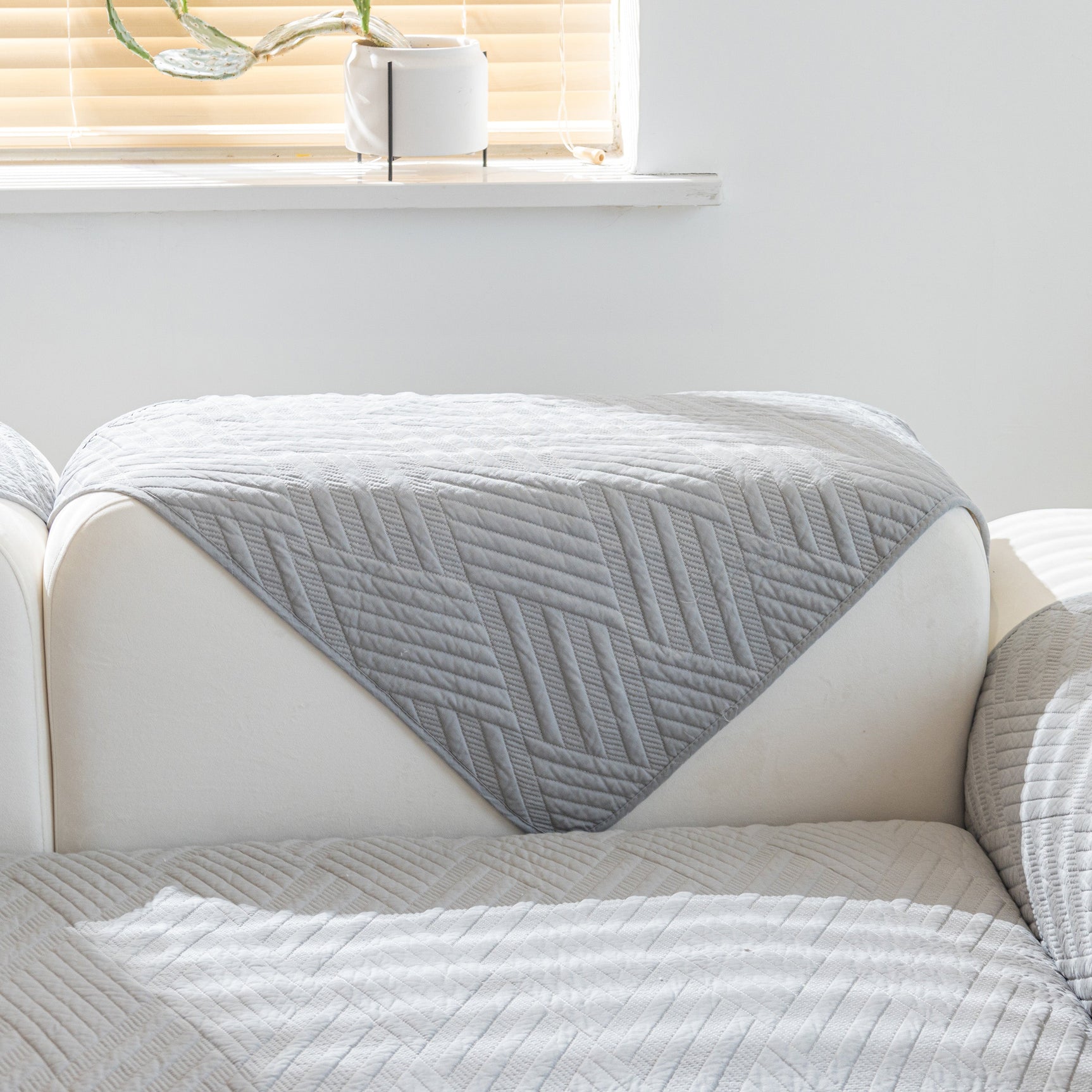 Quilted Geometric Cotton Sofa Cover, Non-Slip & Thick Padded Furniture Covers - Ornate Home