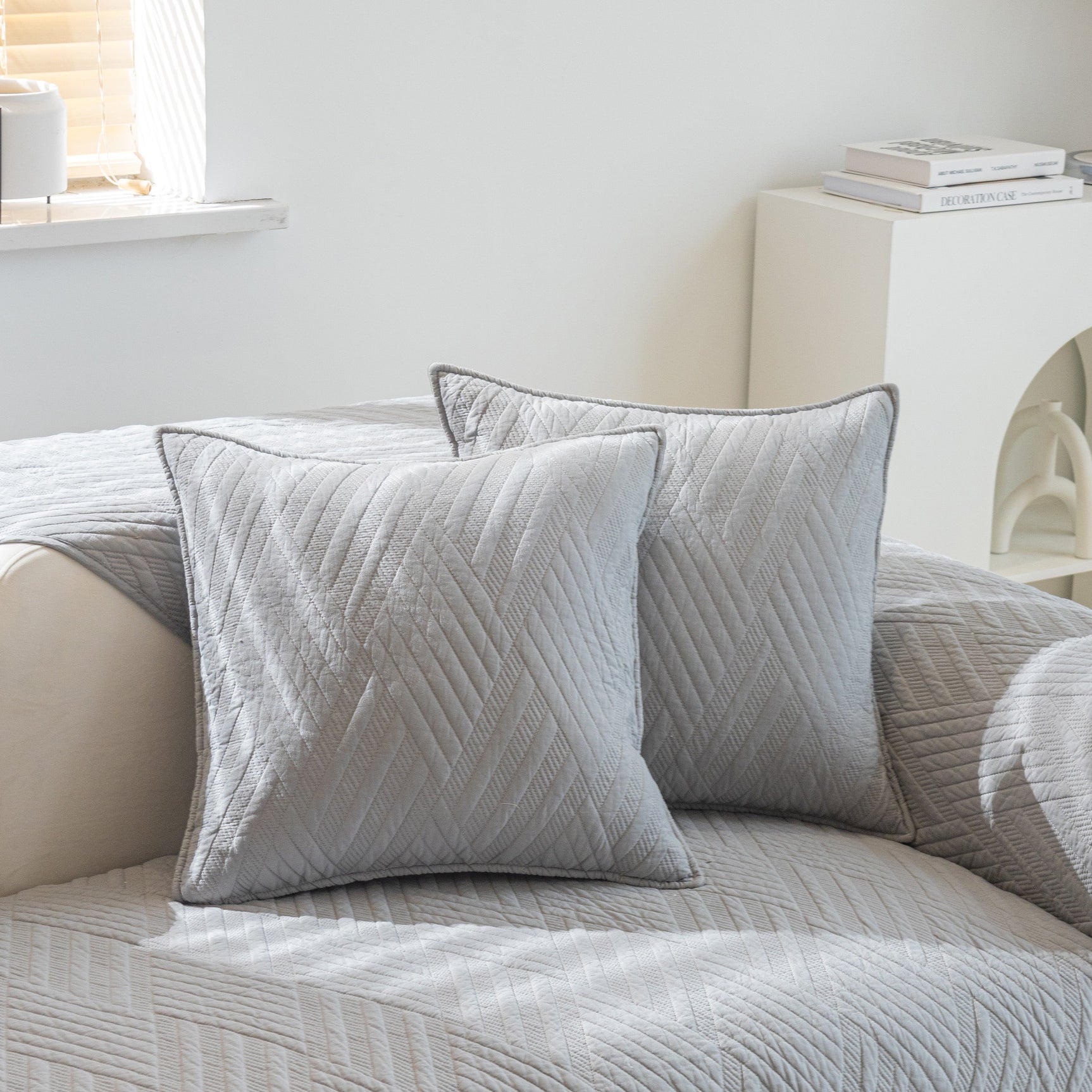 Quilted Geometric Cotton Sofa Cover, Non-Slip & Thick Padded Furniture Covers - Ornate Home