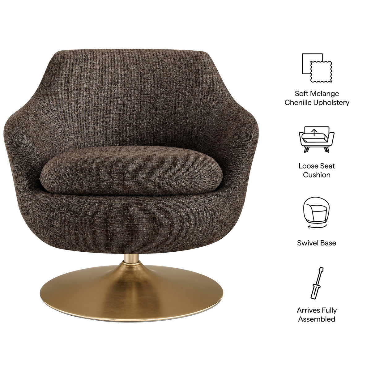 Quimby Espresso Melange Chenille Swivel Accent Chair - Ornate Home