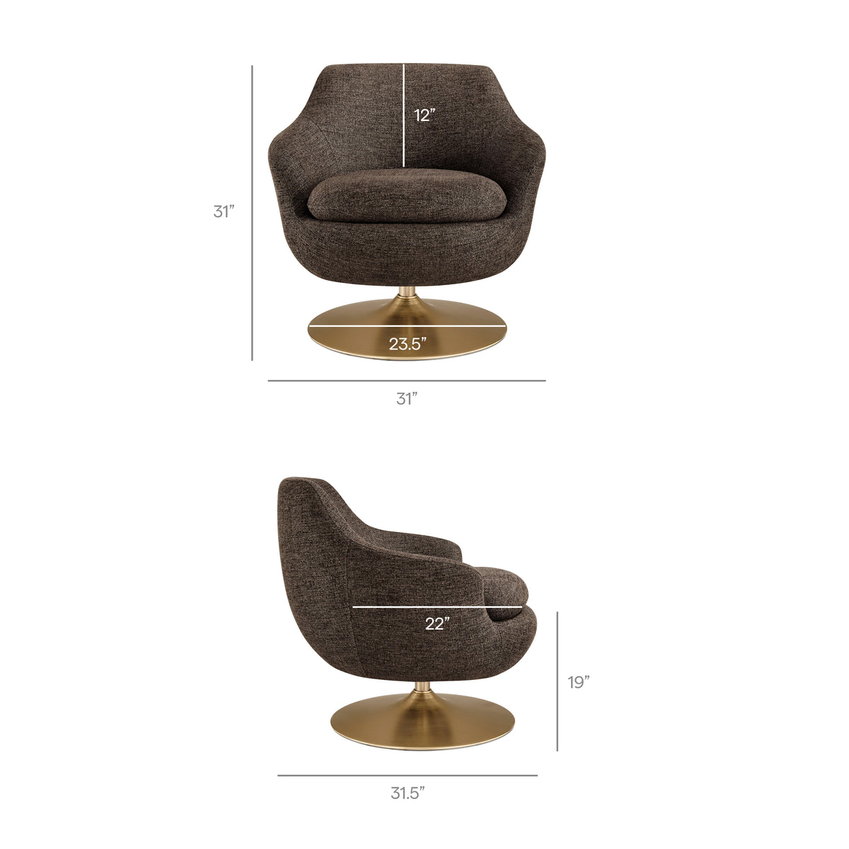 Quimby Espresso Melange Chenille Swivel Accent Chair - Ornate Home