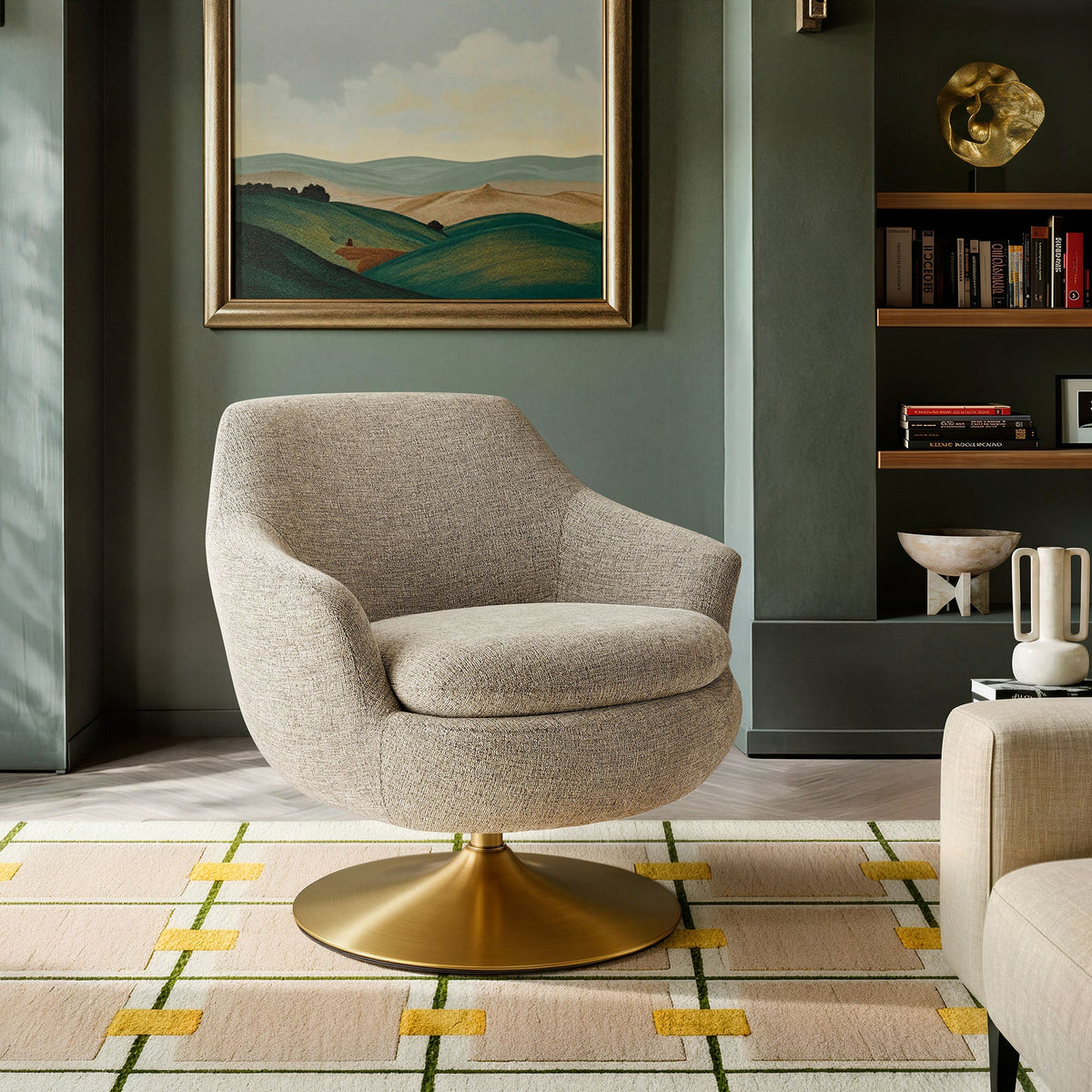 Quimby Flaxen Melange Chenille Swivel Accent Chair - Ornate Home