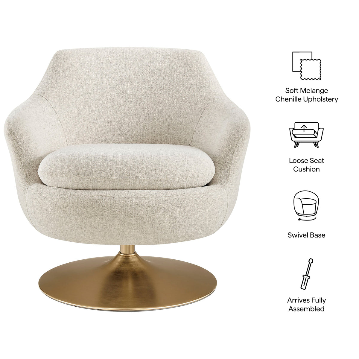 Quimby Ivory Melange Chenille Swivel Accent Chair - Ornate Home