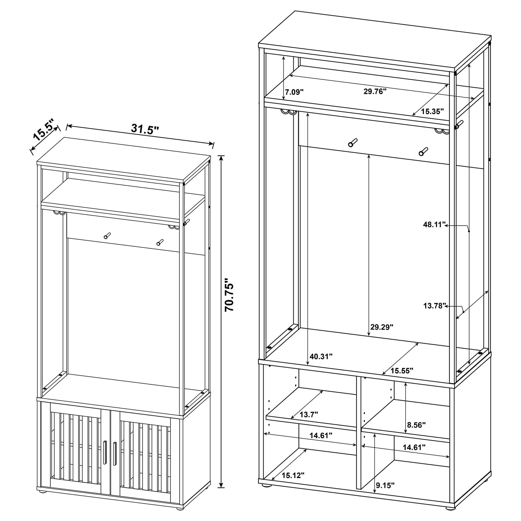 Quincy Dark Pine 2-door Coat Rack Hall Tree Storage Bench - Ornate Home