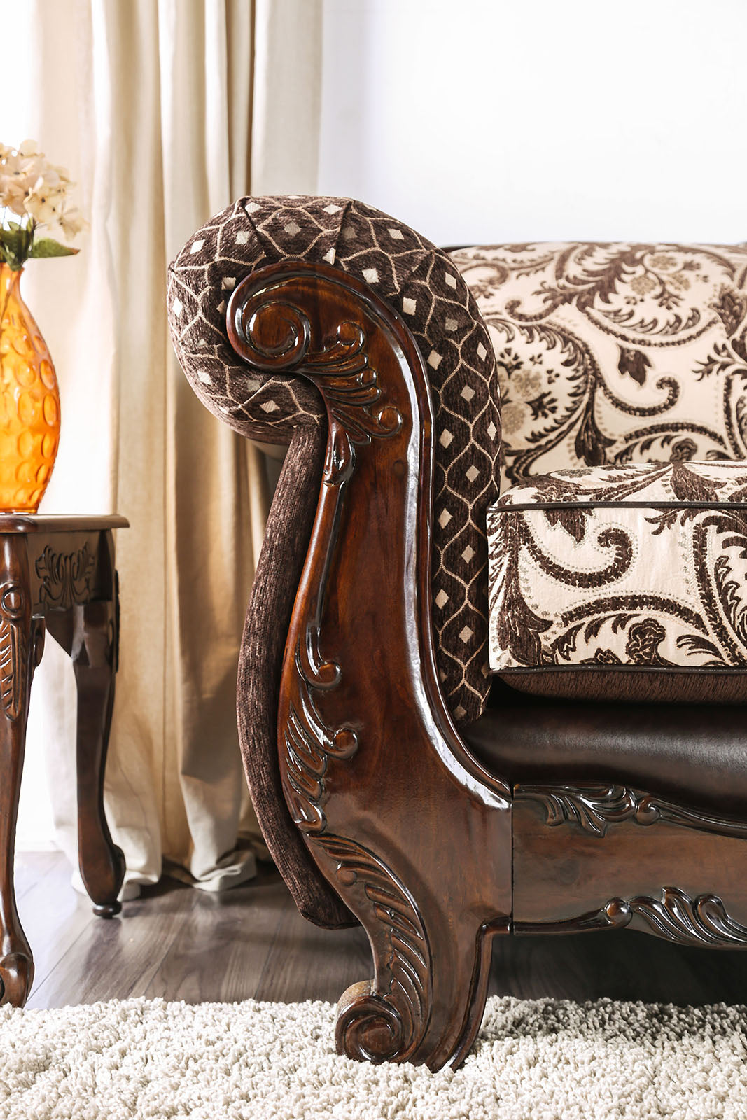 Quirino Light Brown/Dark Brown Sofa & Loveseat - Ornate Home
