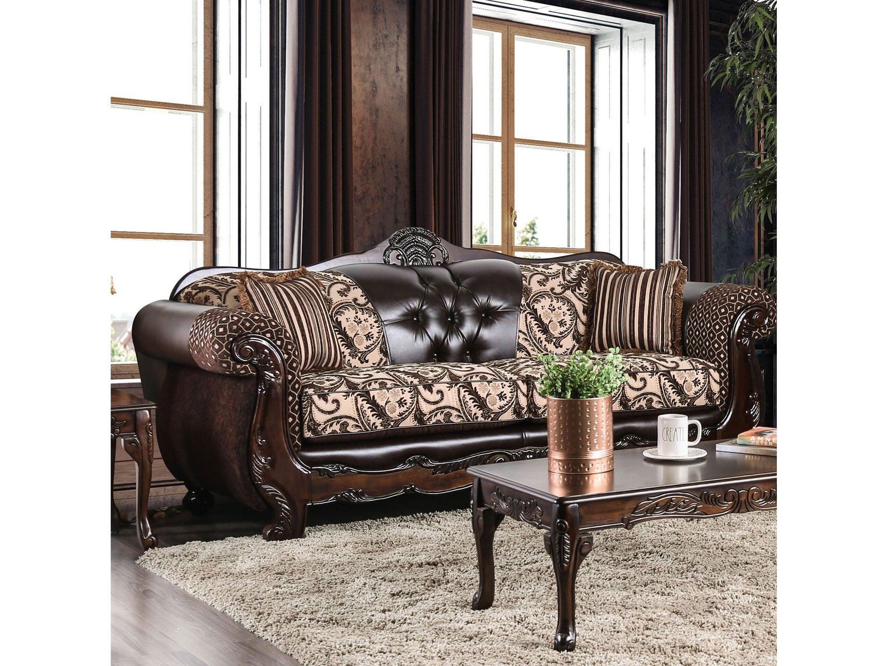 Quirino Light Brown/Dark Brown Sofa - Ornate Home