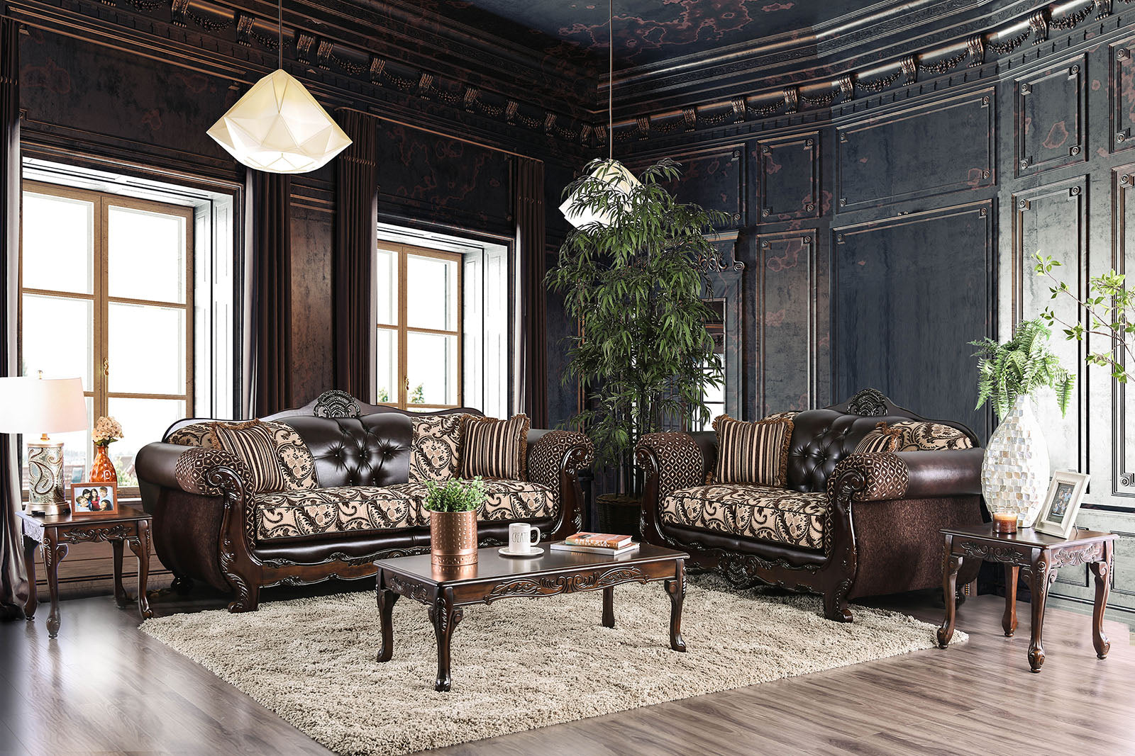 Quirino Light Brown/Dark Brown Sofa - Ornate Home