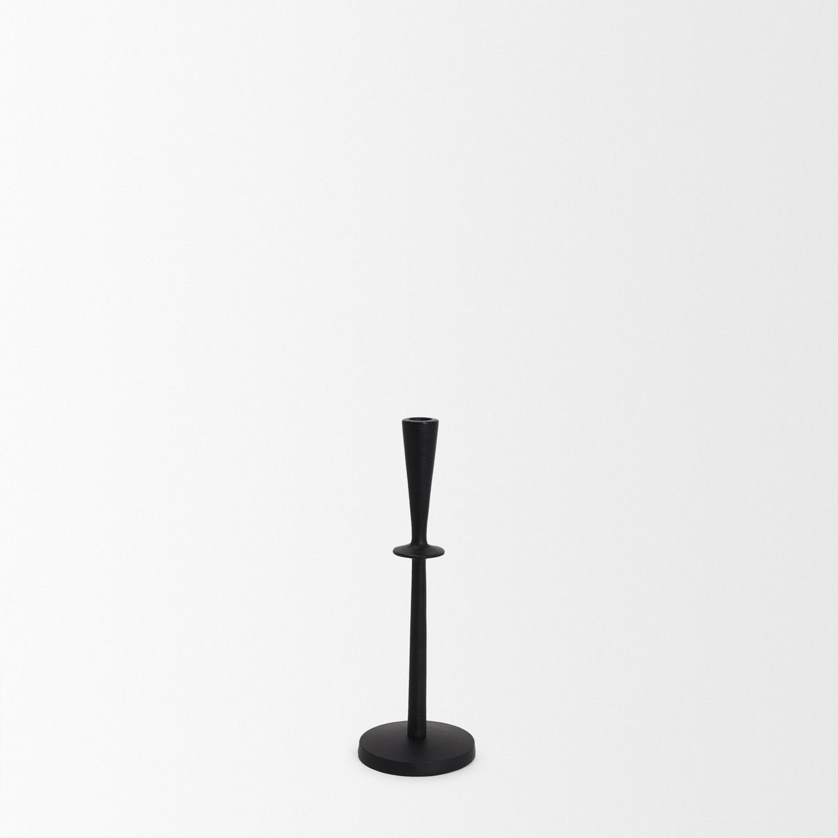 Qwin Matte Black Cast Aluminum Medium Candle Holder - Ornate Home