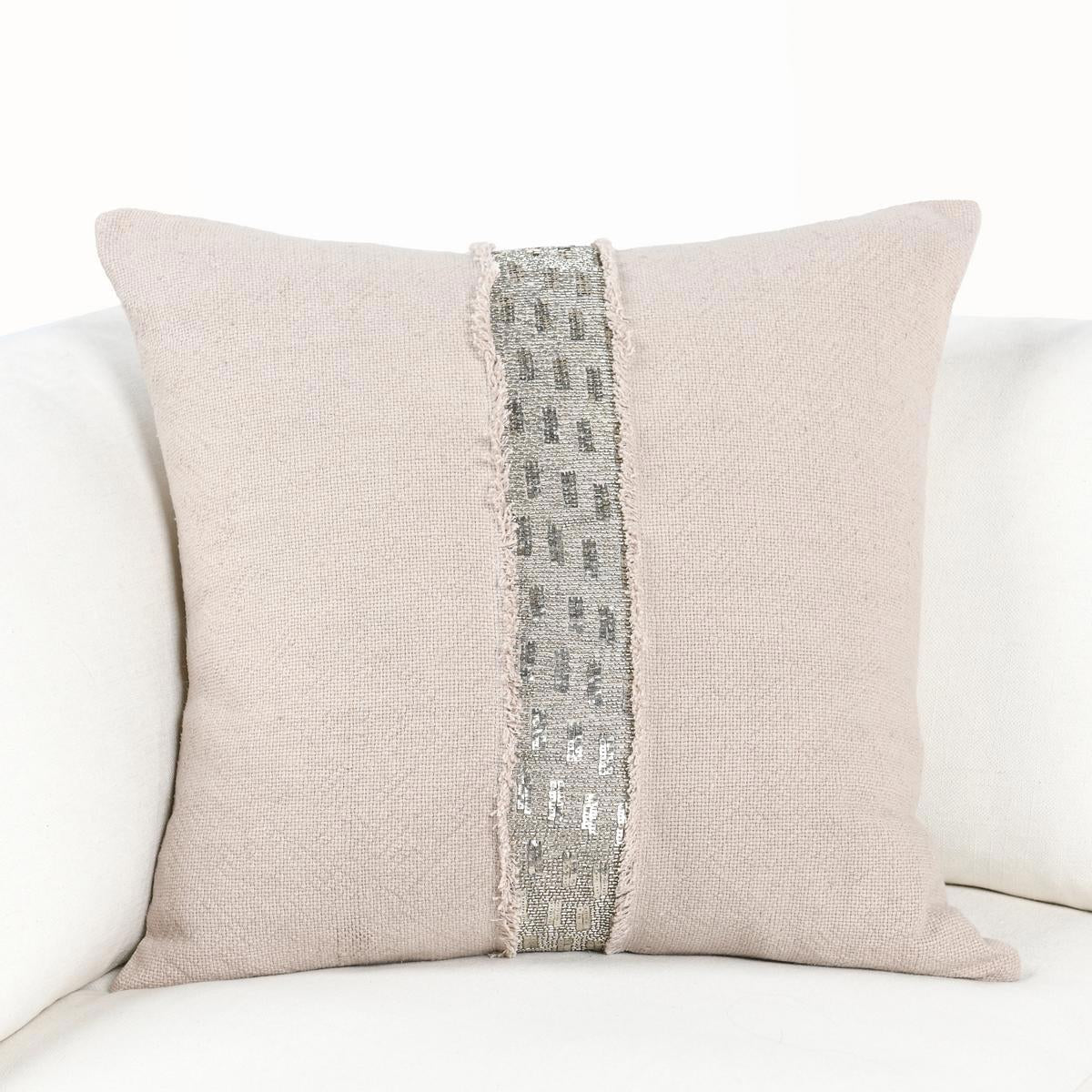 RO Lira Natural/Silver Multiple Sizes Throw Pillow - Ornate Home