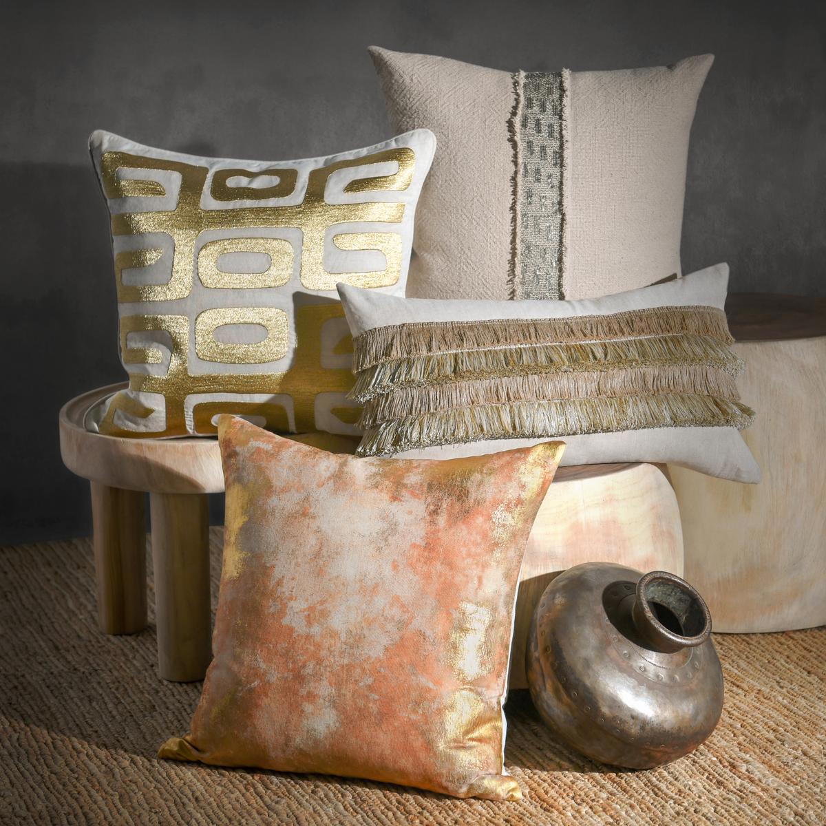 RO Lira Natural/Silver Multiple Sizes Throw Pillow - Ornate Home
