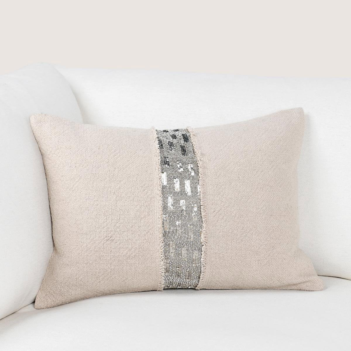 RO Lira Natural/Silver Multiple Sizes Throw Pillow - Ornate Home