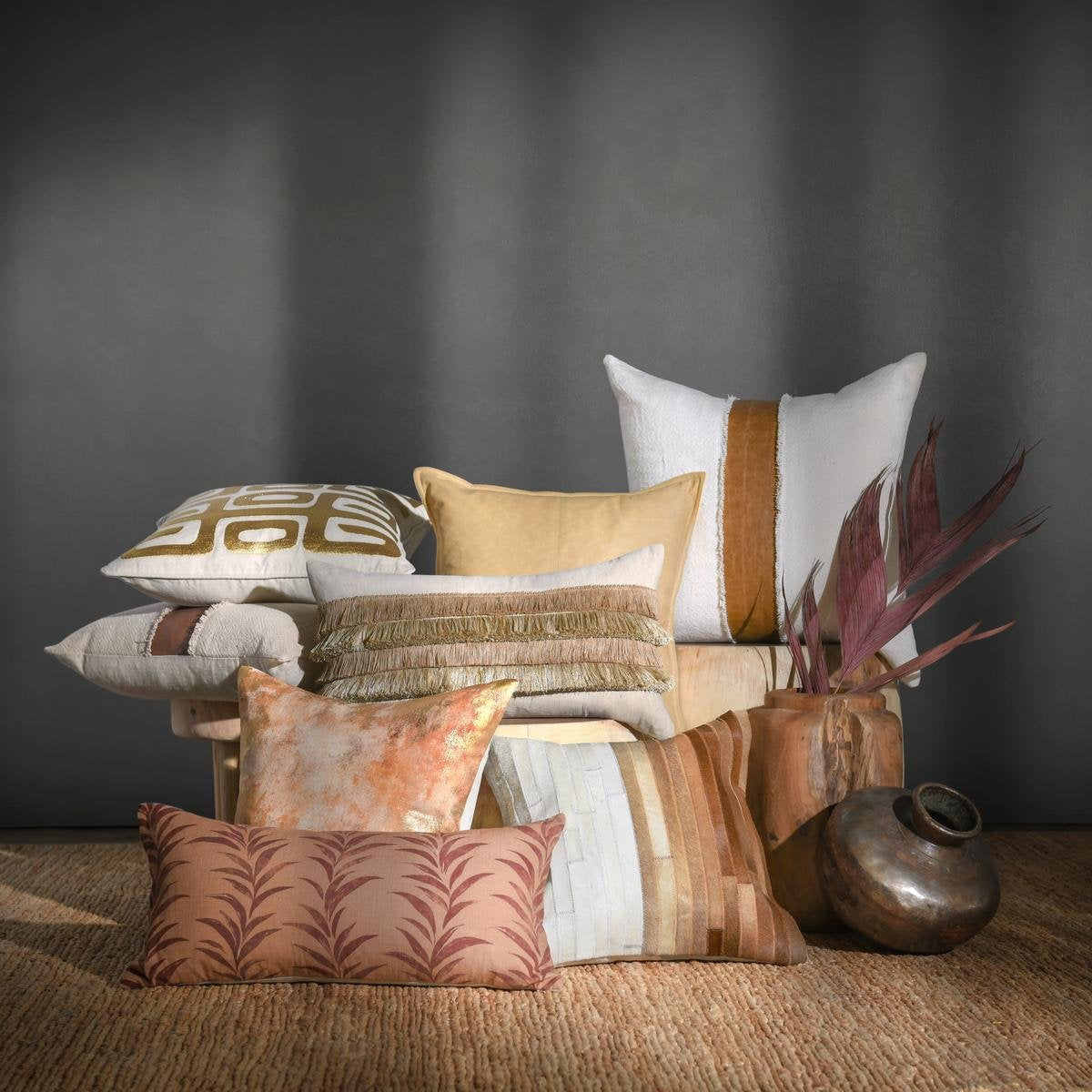RO Meru Hide Tan Multi 20x20 Throw Pillow (Set of 2) - Ornate Home