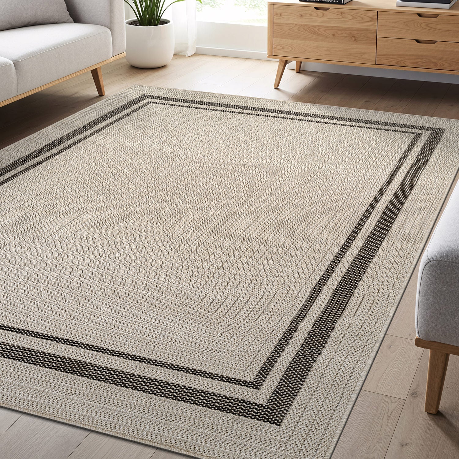 Royce Bone 6 Jute-Look Area Rug | Elegant & Washable