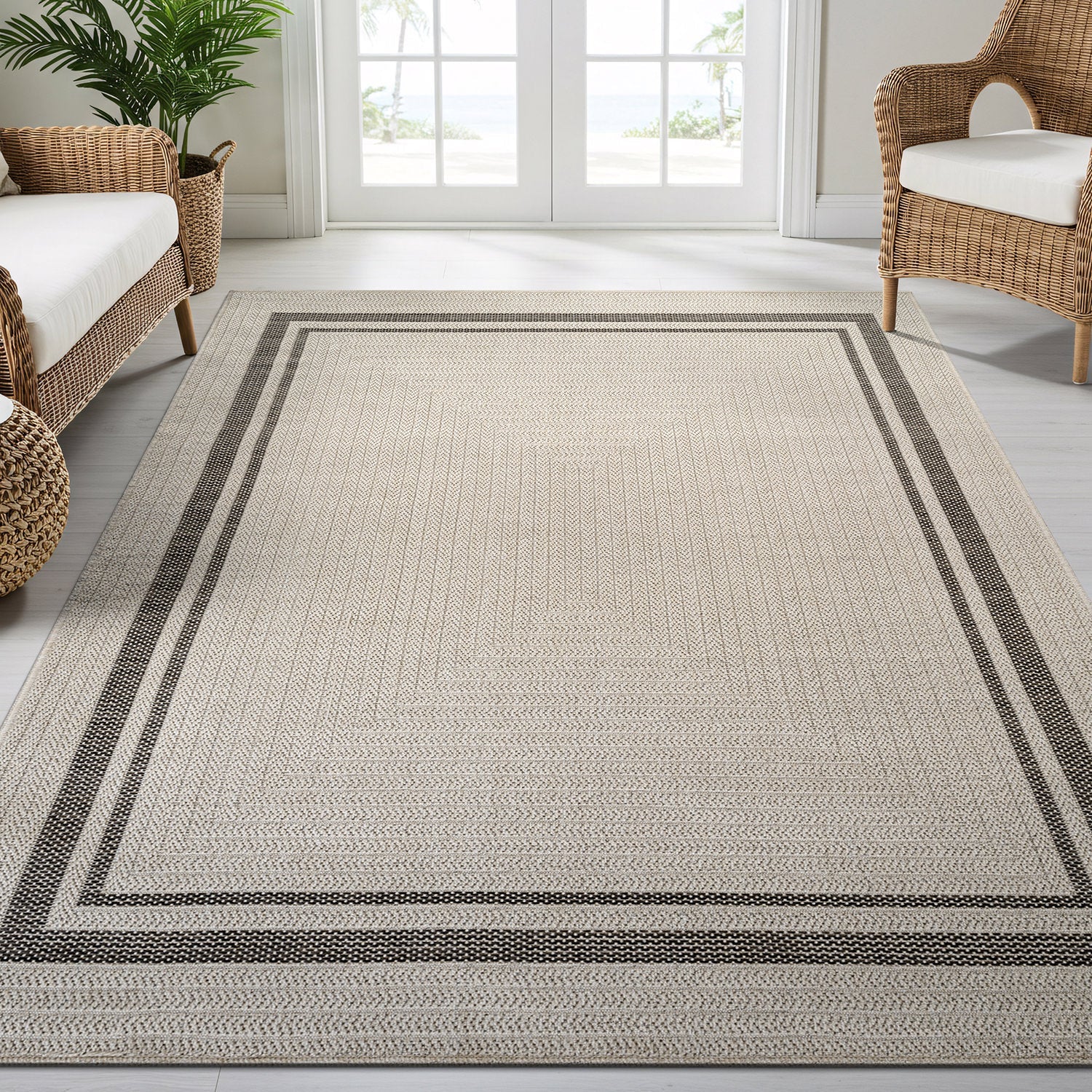 Royce Bone 6 Jute-Look Area Rug | Elegant & Washable