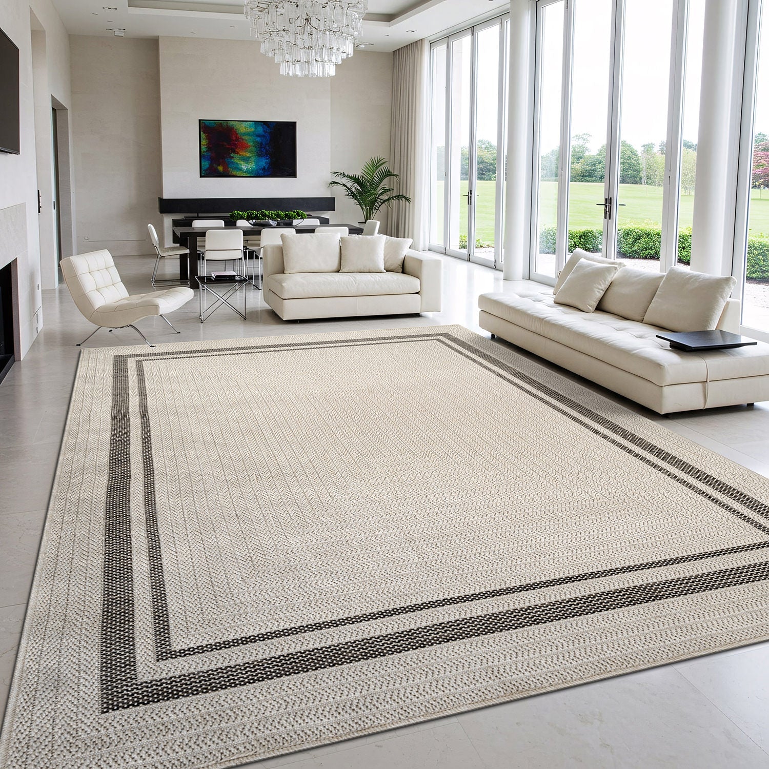 Royce Bone 6 Jute-Look Area Rug | Elegant & Washable