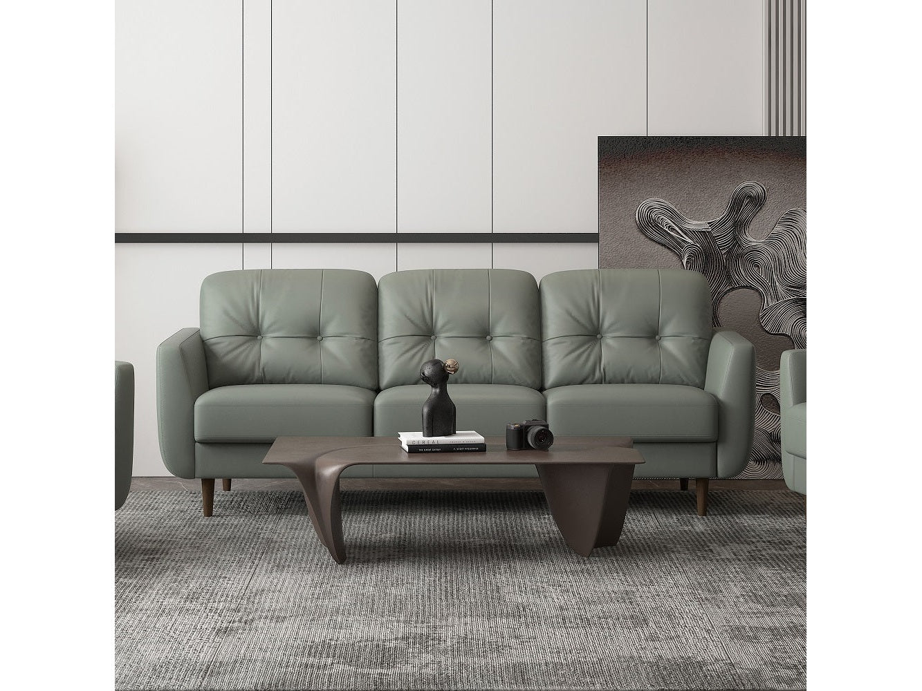 Radwan Pesto Green Leather Sofa - Ornate Home