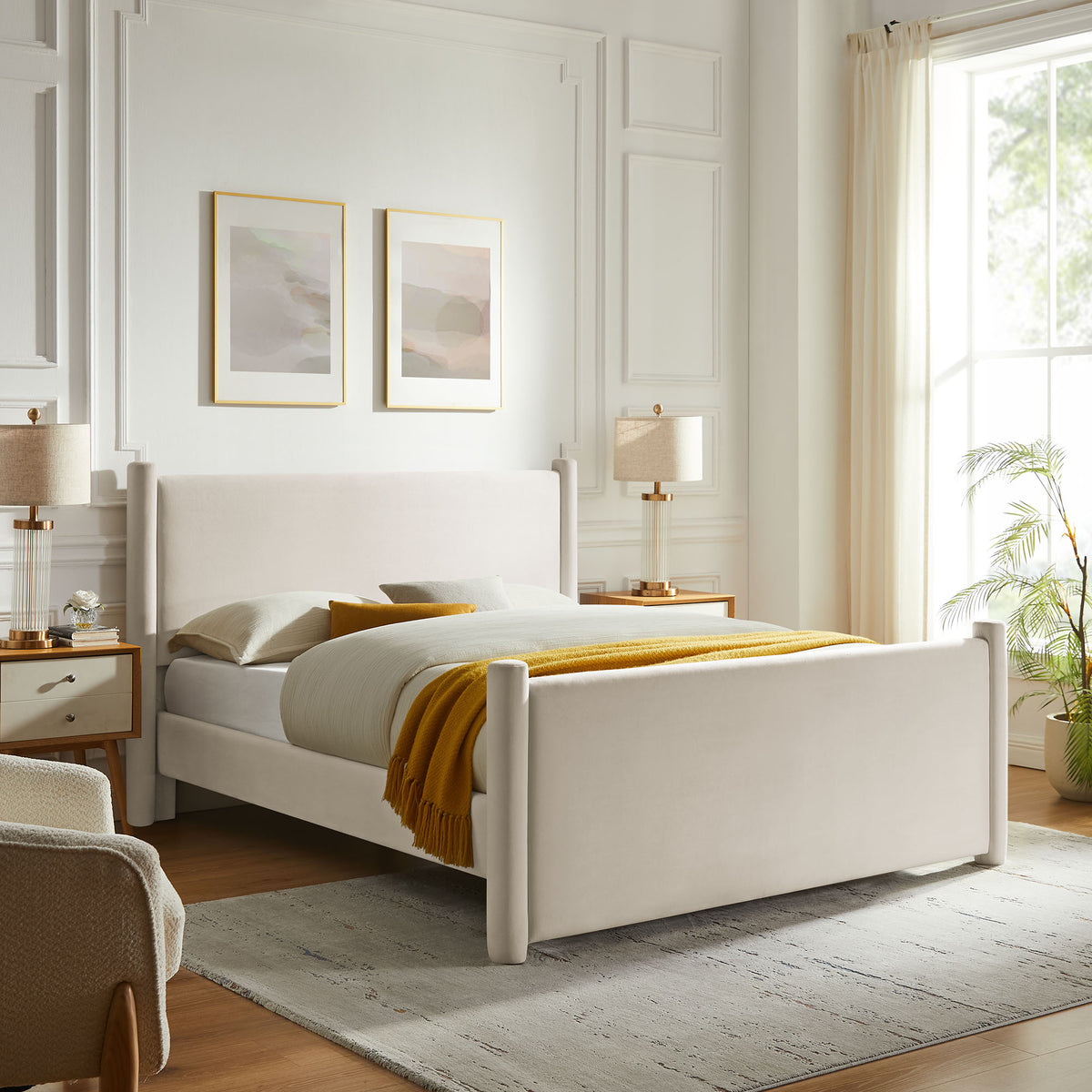 Rael Alabaster Performance Velvet Full Platform Bed - Ornate Home