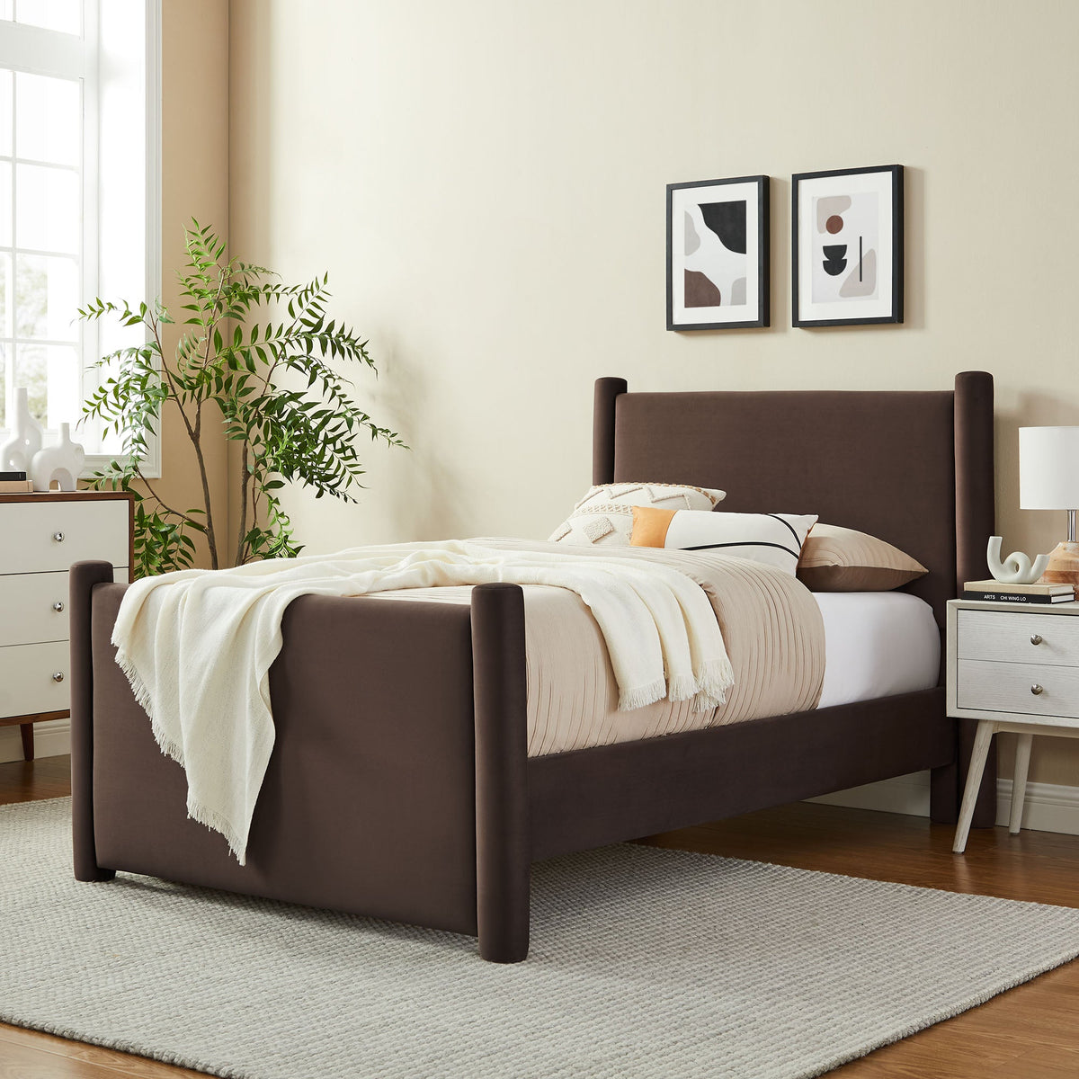 Rael Chocolate Brown Performance Velvet Twin Platform Bed - Ornate Home