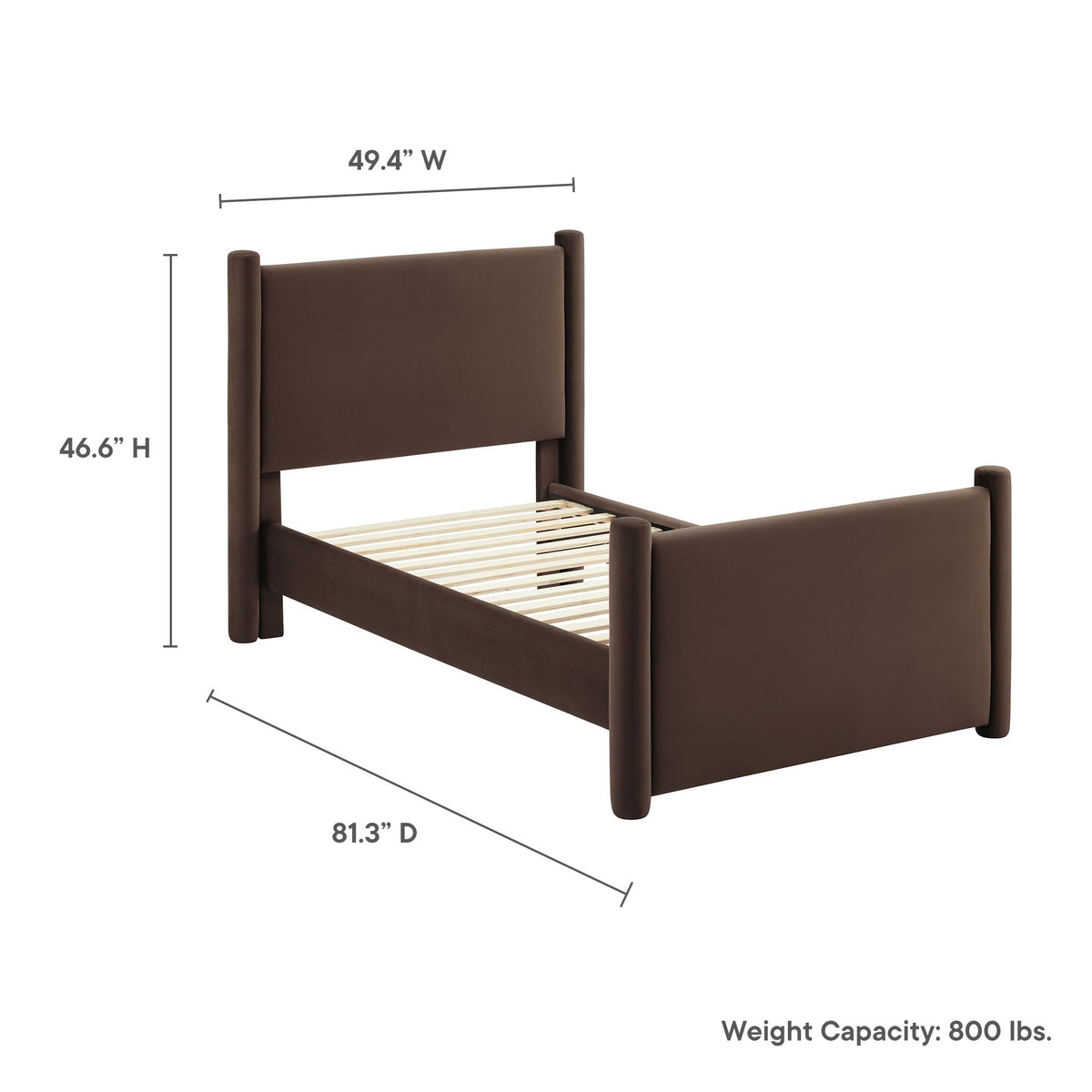 Rael Chocolate Brown Performance Velvet Twin Platform Bed - Ornate Home