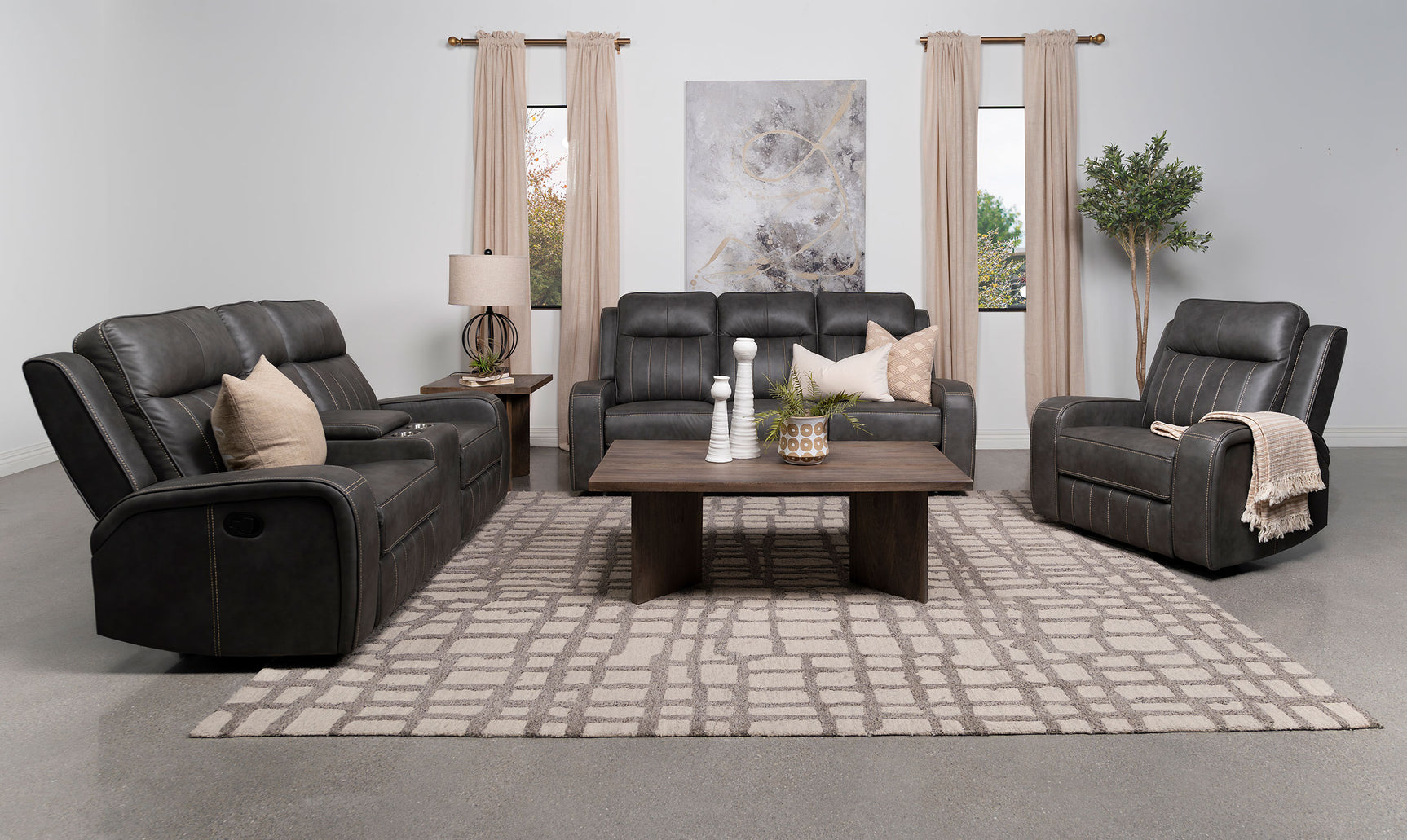 Raelynn Grey 3-piece Reclining Sofa Set - Ornate Home