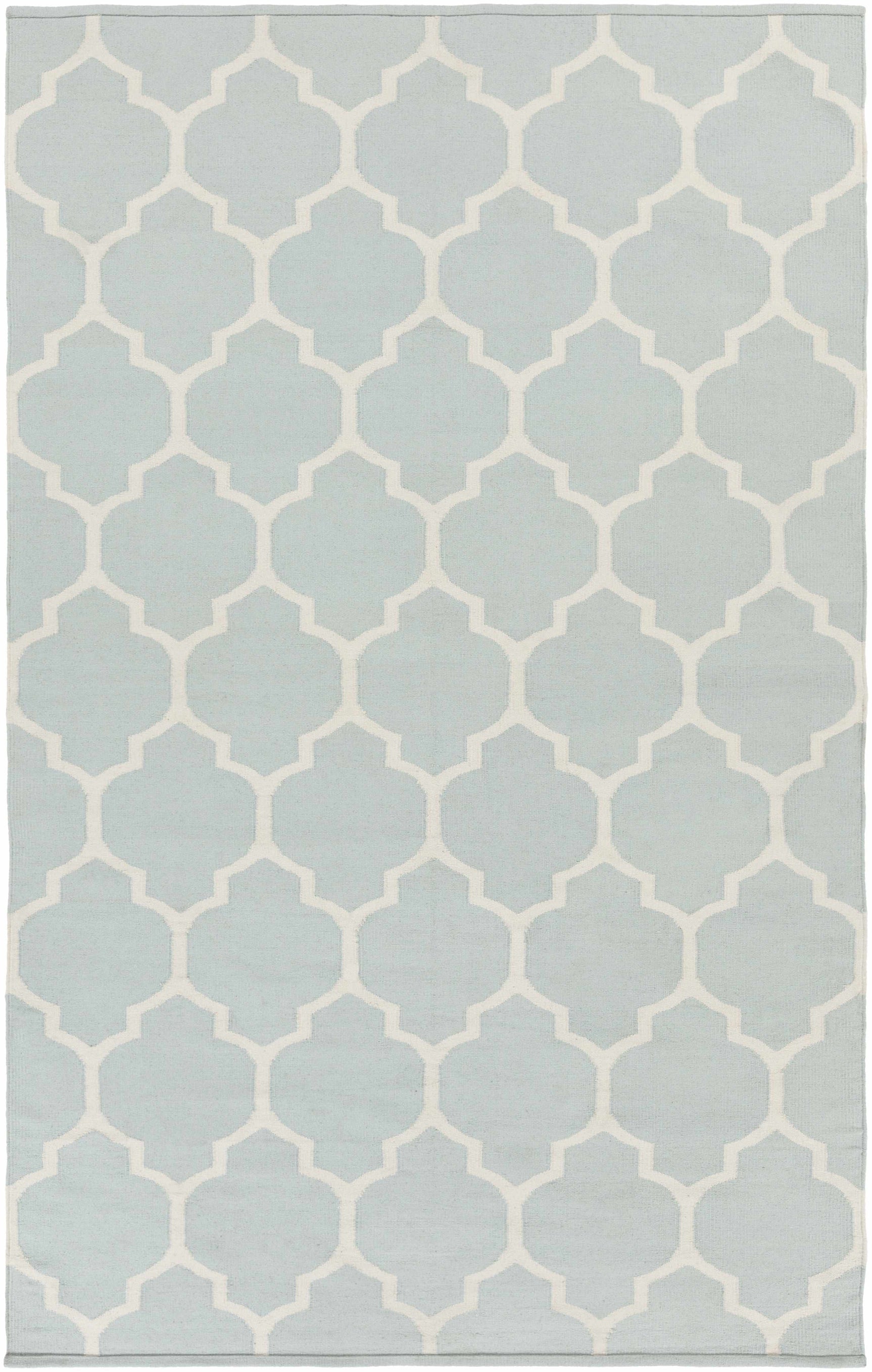 Ragan Ice Blue Trellis Cotton Rug - Clearance - Ornate Home
