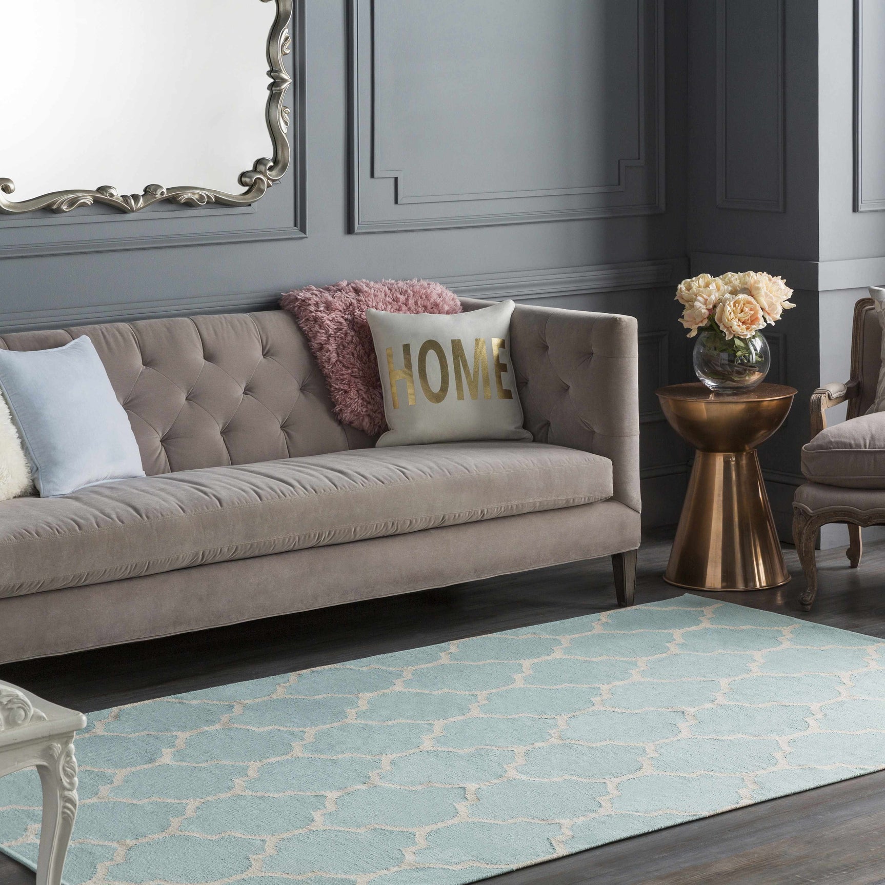 Ragan Ice Blue Trellis Cotton Rug - Clearance - Ornate Home
