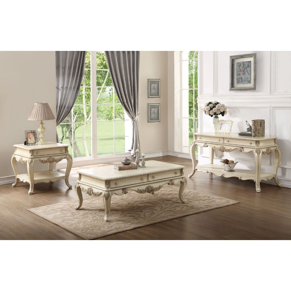 Ragenardus End Table in Antique White - Ornate Home
