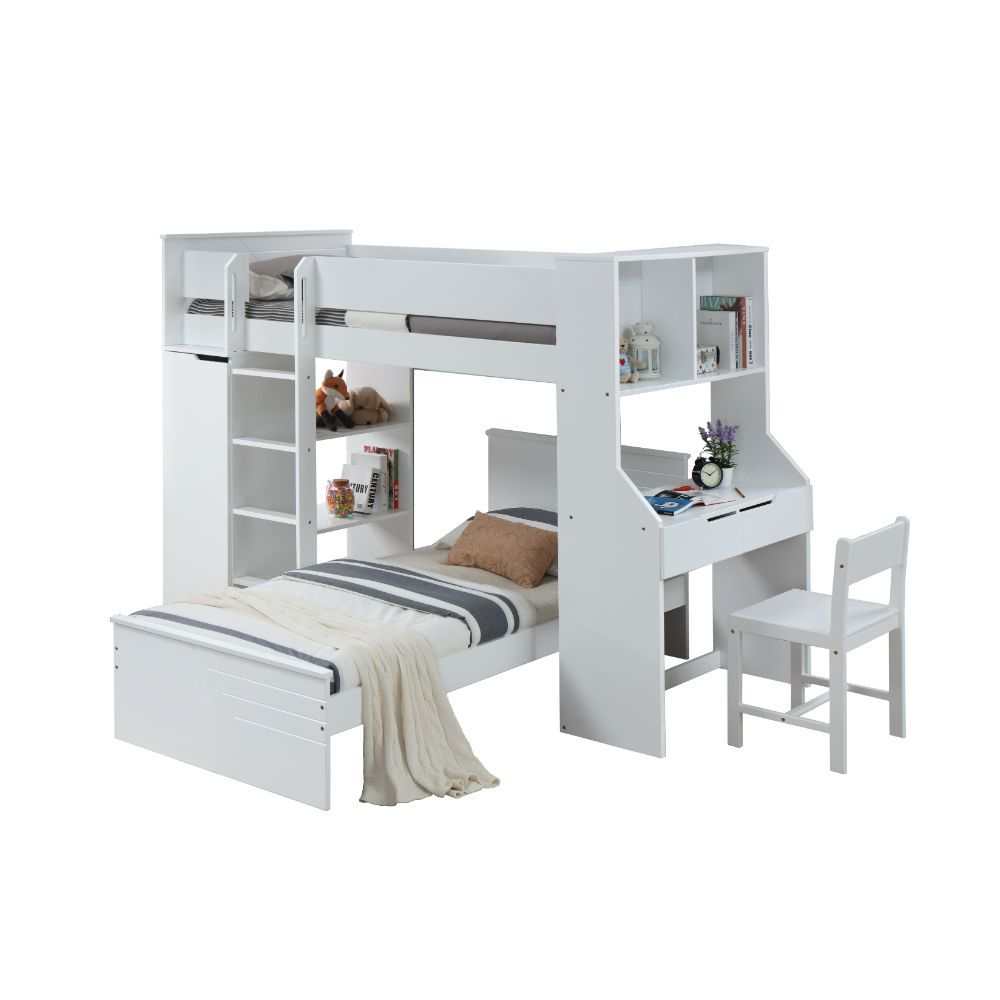 Ragna White Twin Loft Bed Set w/ Chair - Ornate Home
