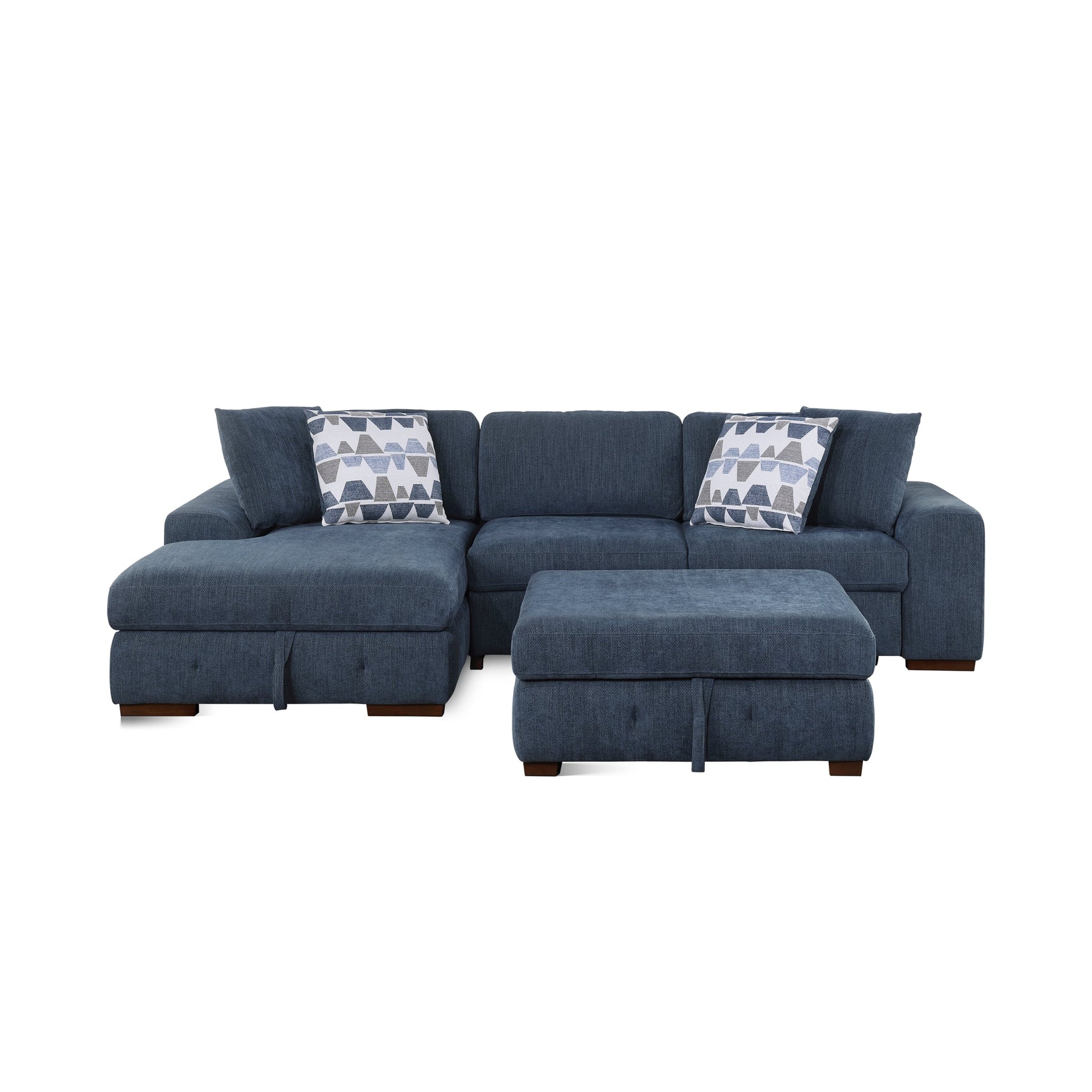 Raife Blue 3-Piece Sectional with Left Chaise And Ottoman - Ornate Home
