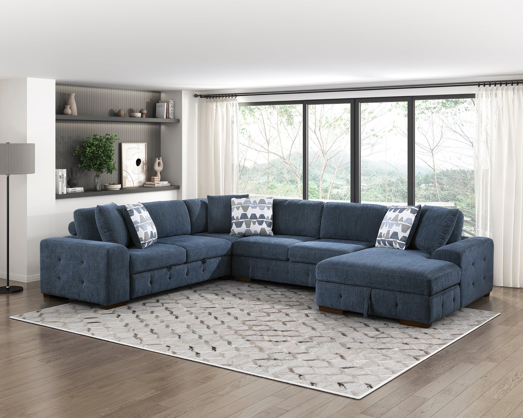 Raife Blue 4-Piece Sectional with Right Chaise - Ornate Home