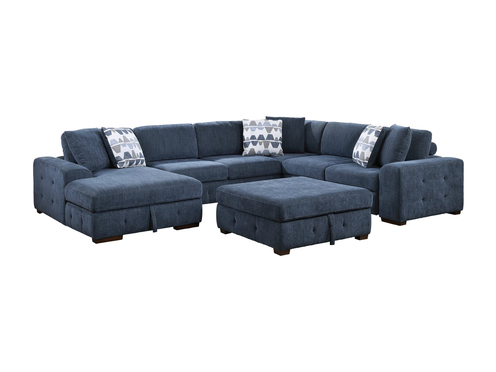 Raife Blue 5-Piece Sectional with Left Chaise And Storage Ottoman - Ornate Home
