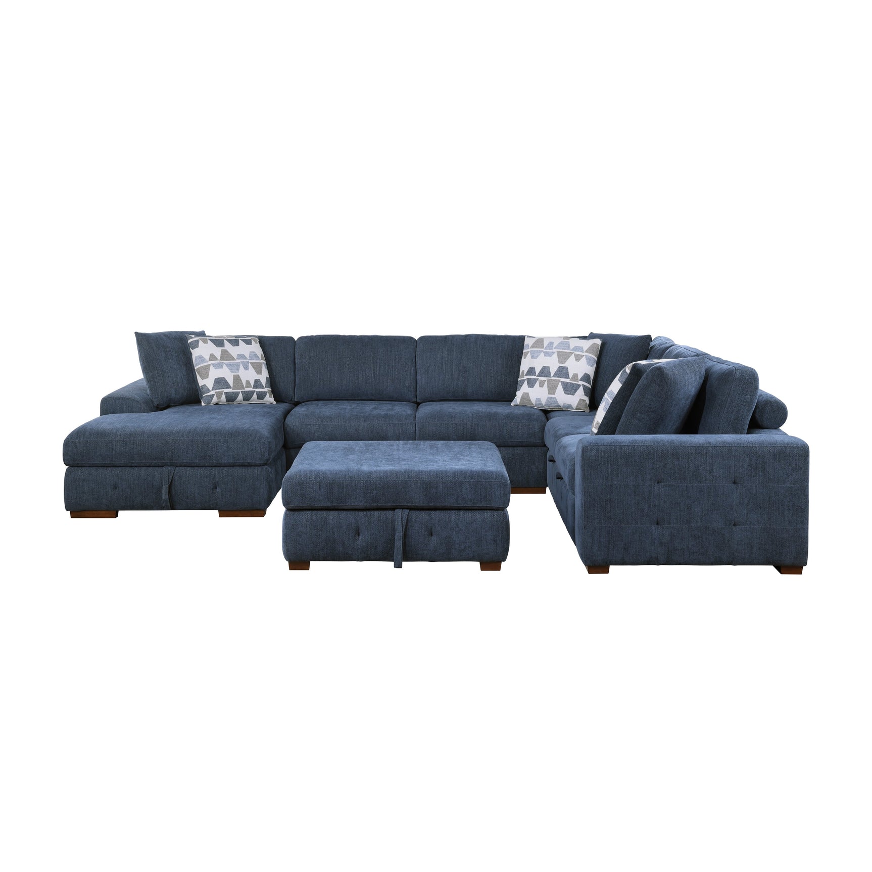 Raife Blue 5-Piece Sectional with Left Chaise And Storage Ottoman - Ornate Home
