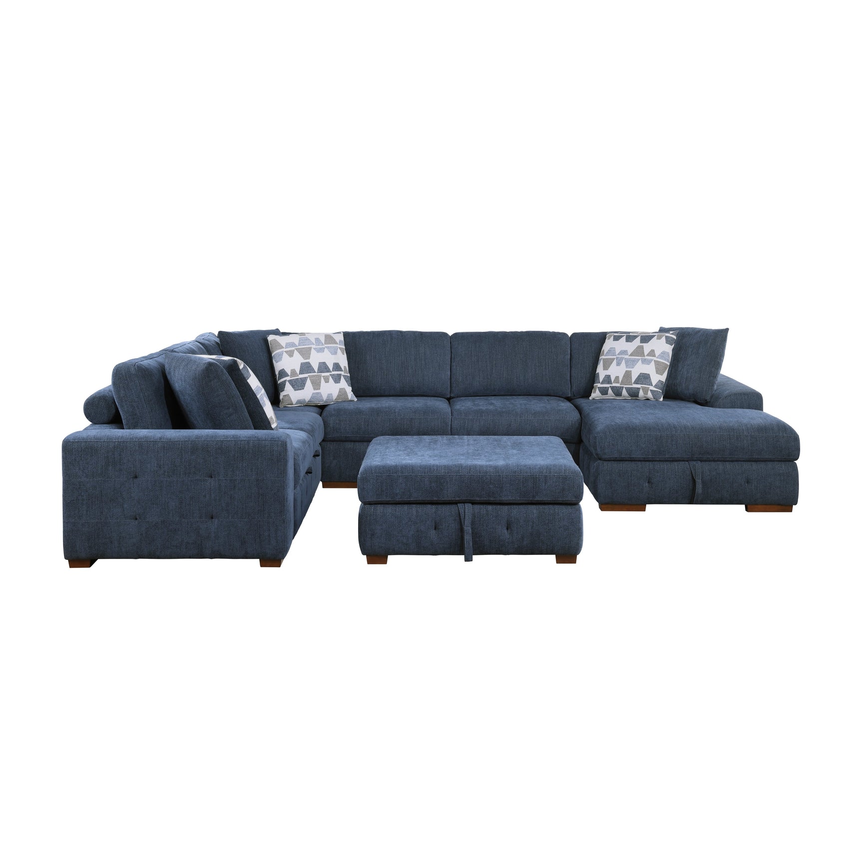 Raife Blue 5-Piece Sectional with Right Chaise & Storage Ottoman - Ornate Home