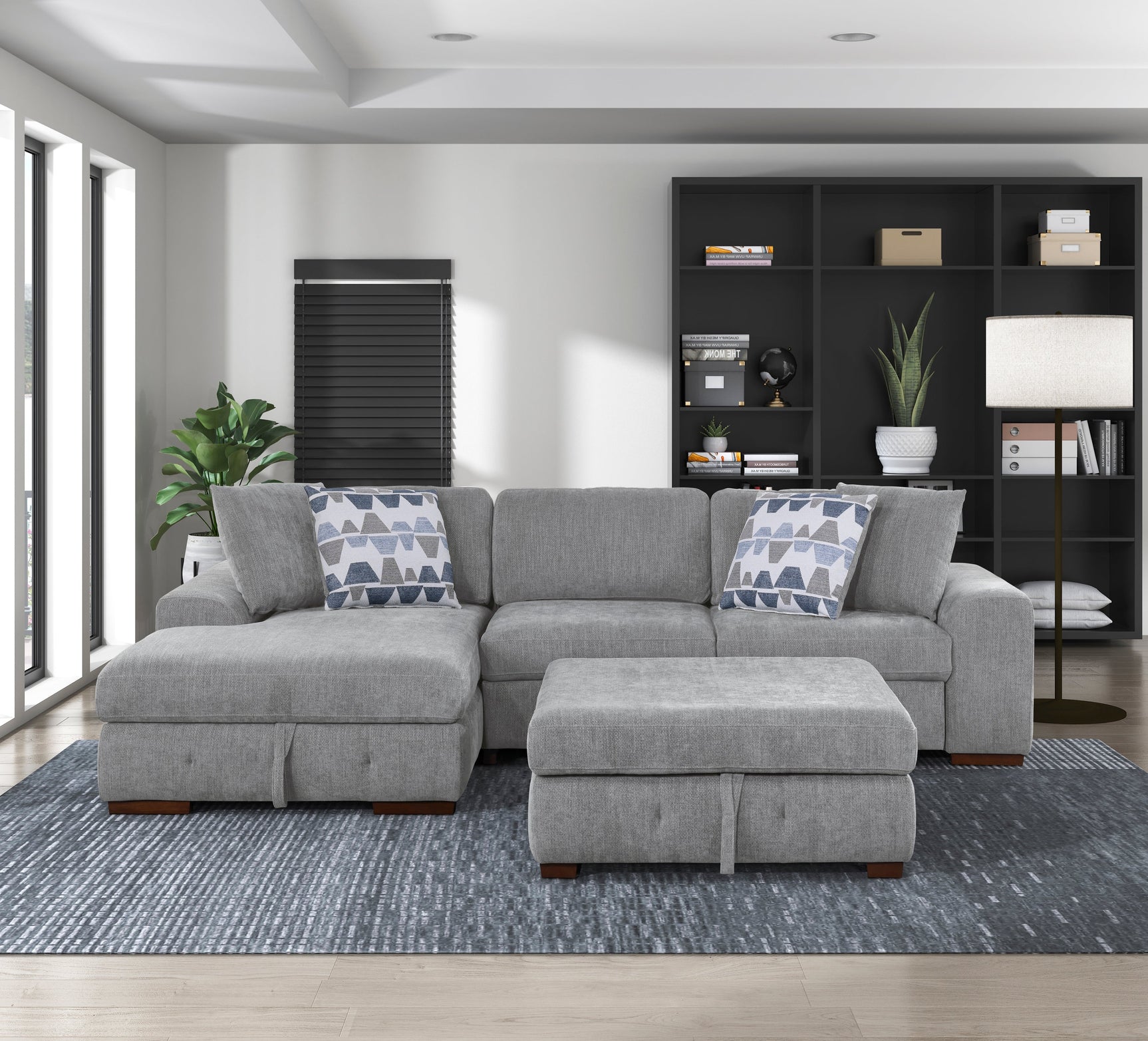 Raife Gray 3-Piece Sectional with Left Chaise And Ottoman - Ornate Home