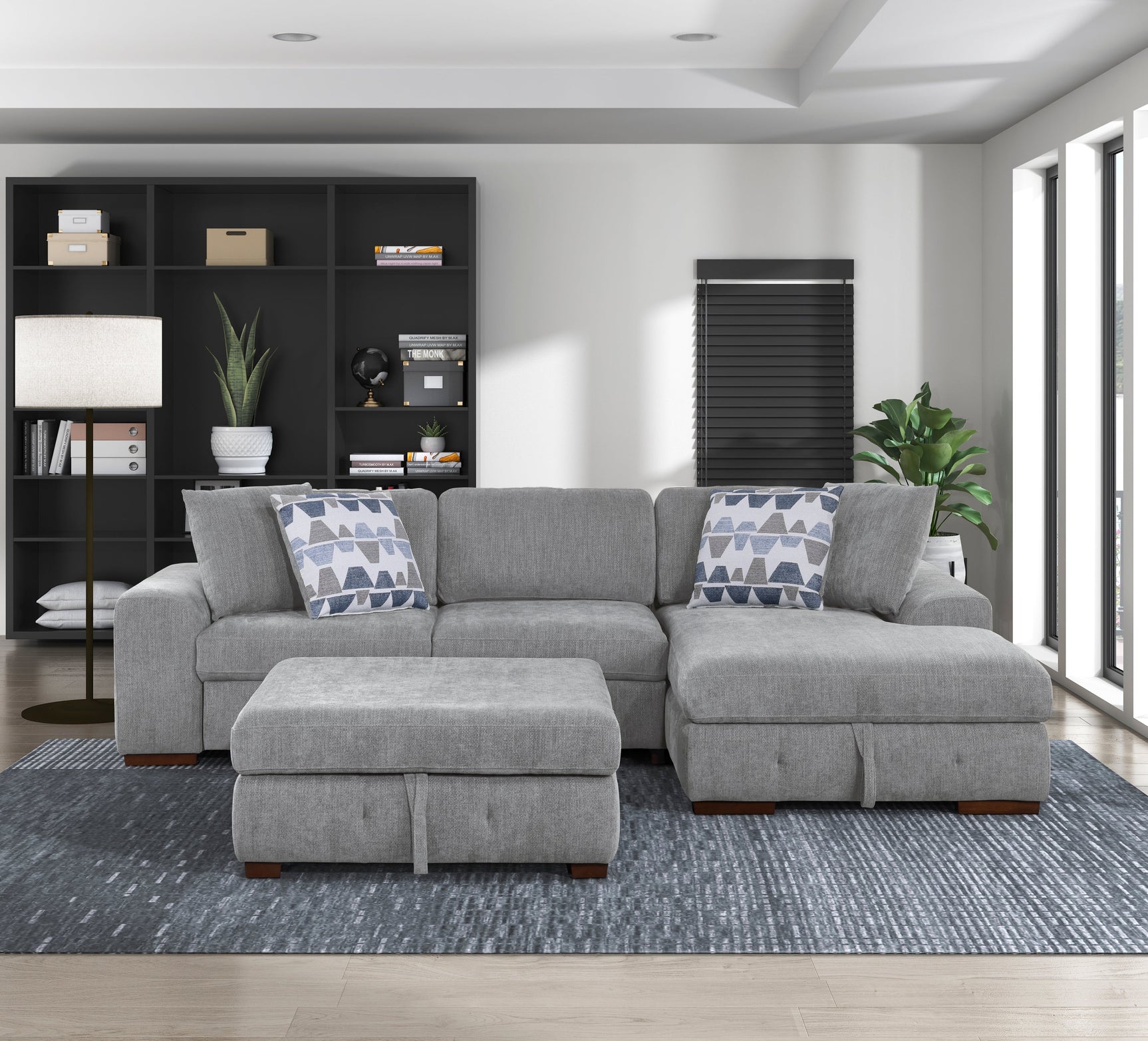 Raife Gray 3-Piece Sectional with Right Chaise And Ottoman - Ornate Home