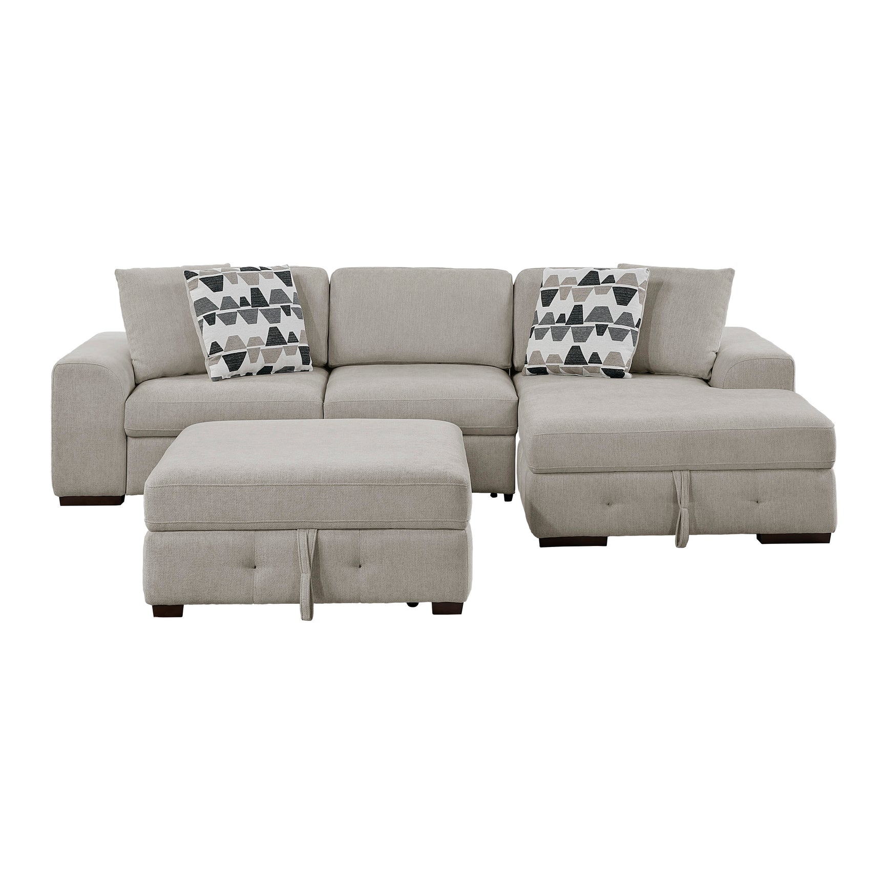 Raife Taupe 3-Piece Sectional with Right Chaise and Ottoman - Ornate Home