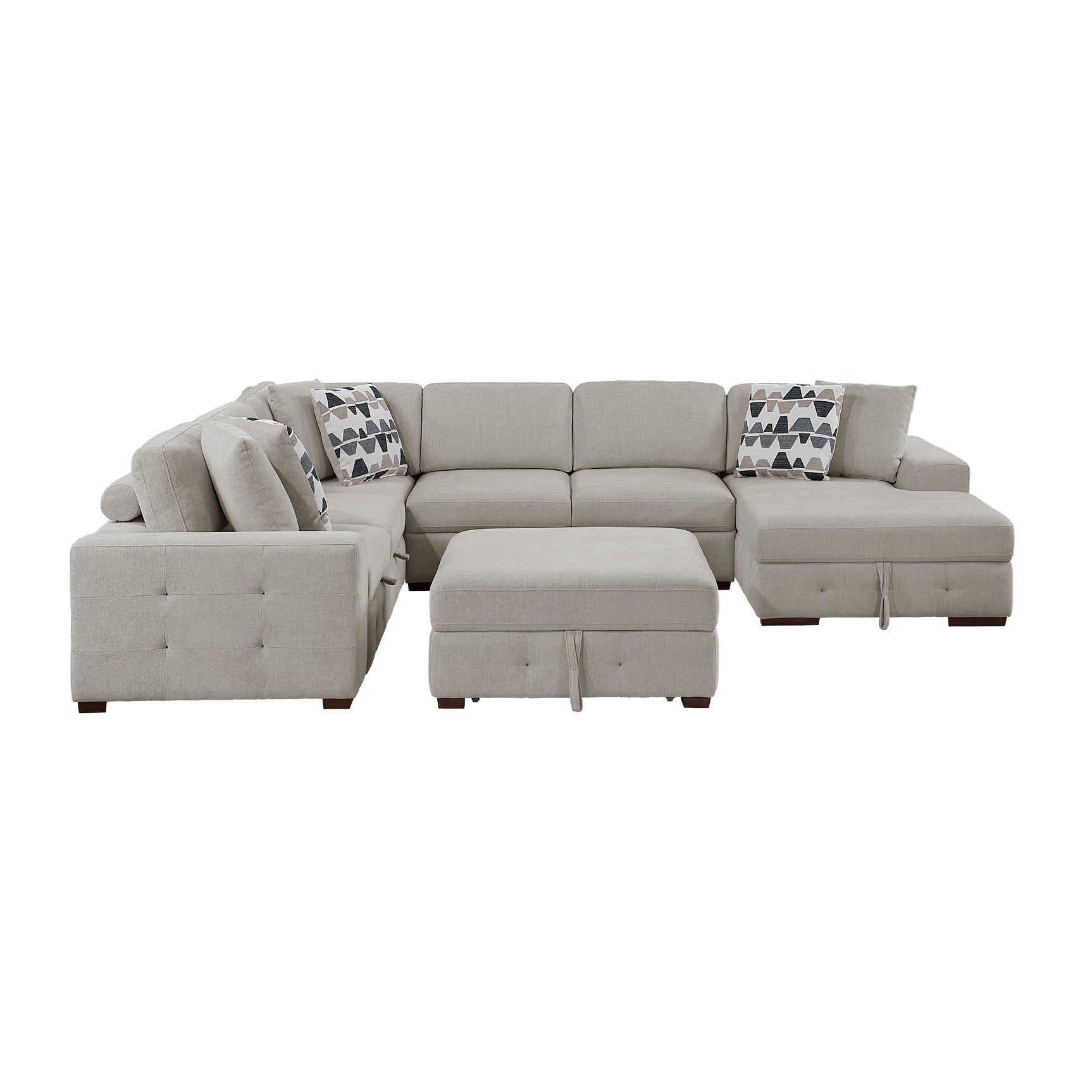 Raife Taupe 5-Piece Sectional with Right Chaise and Storage Ottoman - Ornate Home