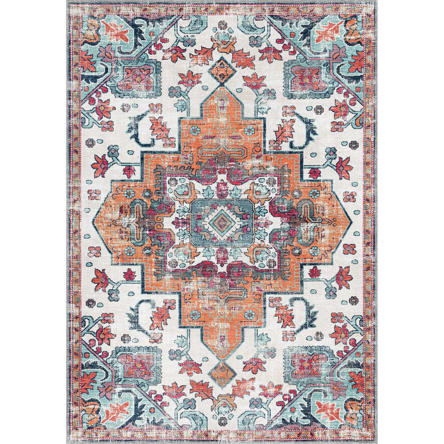 Rain Persian Multi Color Distressed Non-Slip Indoor Area Rug / 5'x7 (Classic motif) - Ornate Home