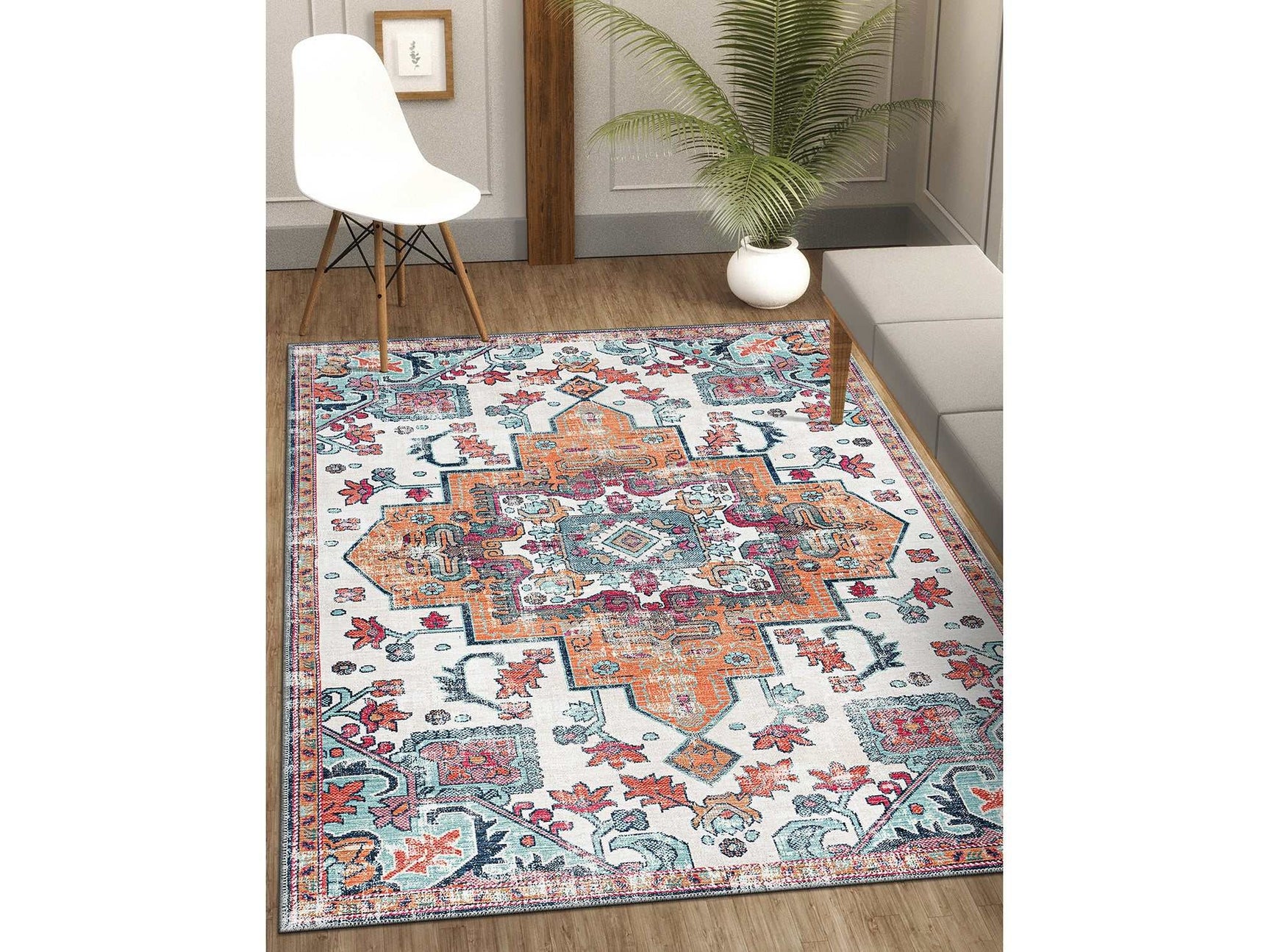 Rain Persian Multi Color Distressed Non-Slip Indoor Area Rug / 5'x7 (Classic motif) - Ornate Home
