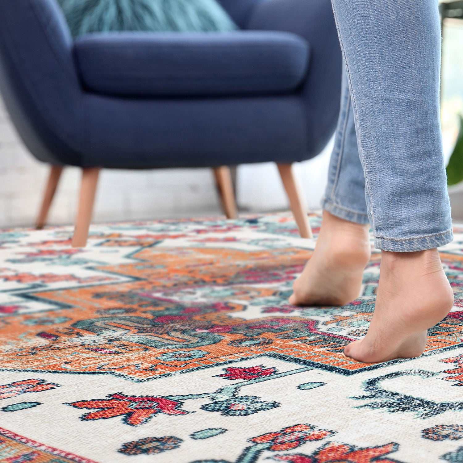 Rain Persian Multi Color Distressed Non-Slip Indoor Area Rug / 5'x7 (Classic motif) - Ornate Home