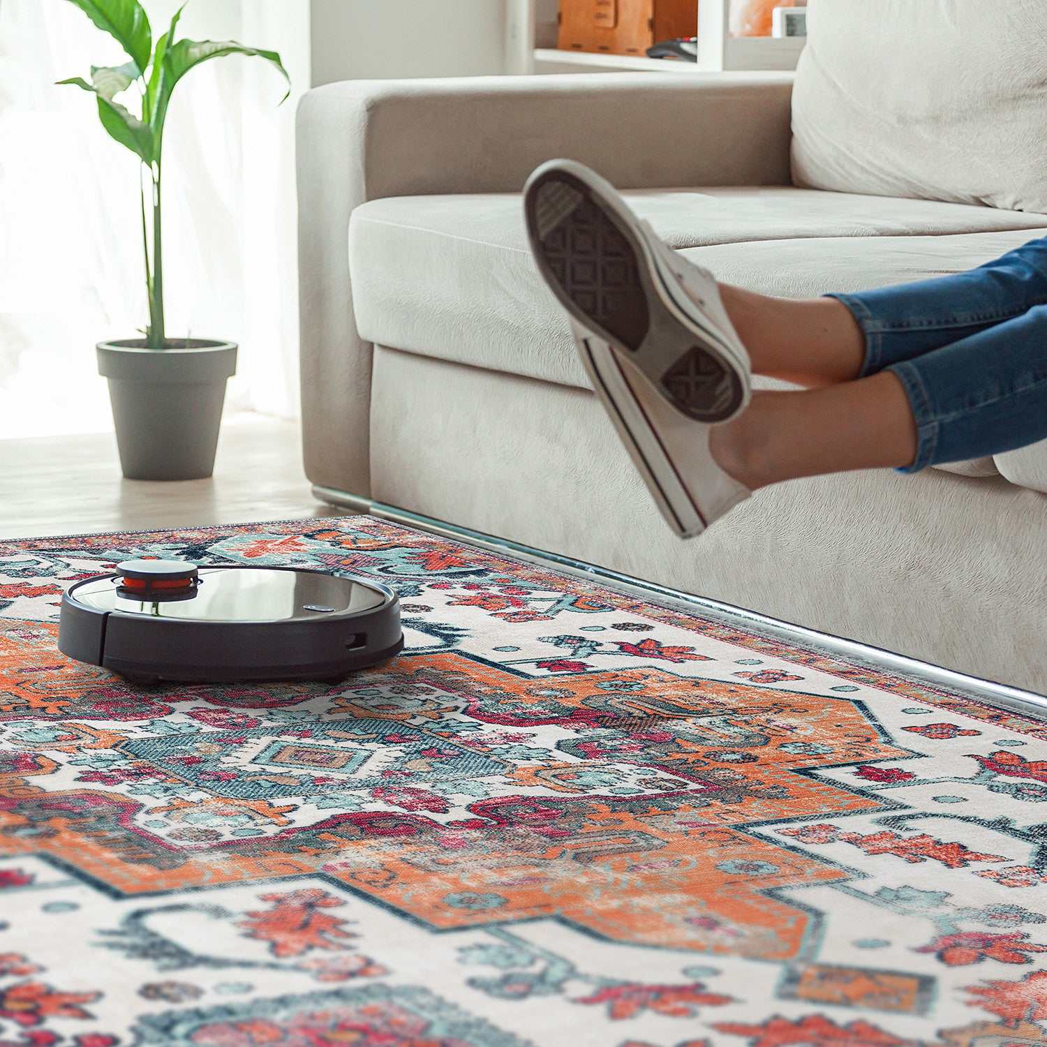 Rain Persian Multi Color Distressed Non-Slip Indoor Area Rug / 5'x7 (Classic motif) - Ornate Home